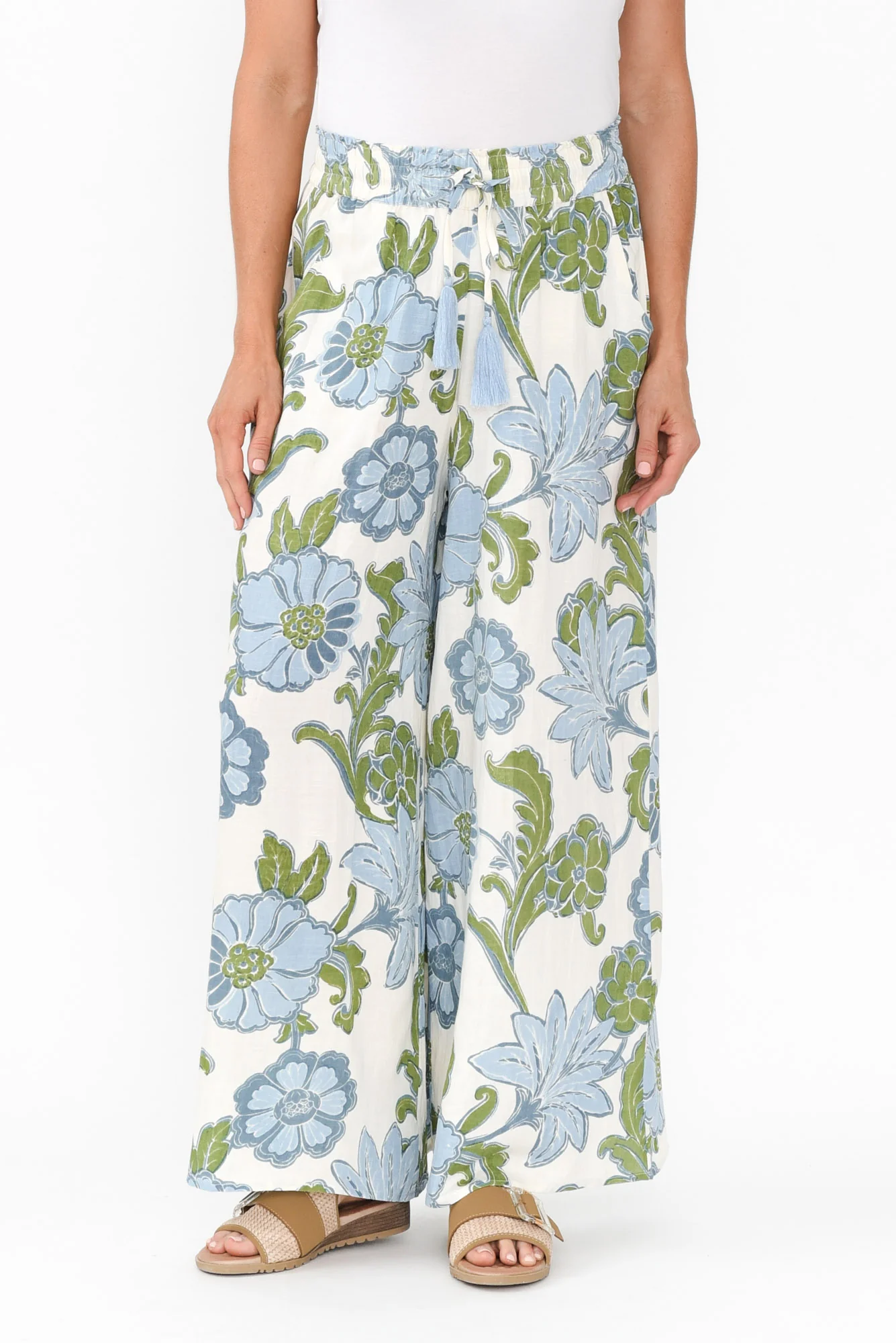 Freedom Blue Floral Linen Blend Pants