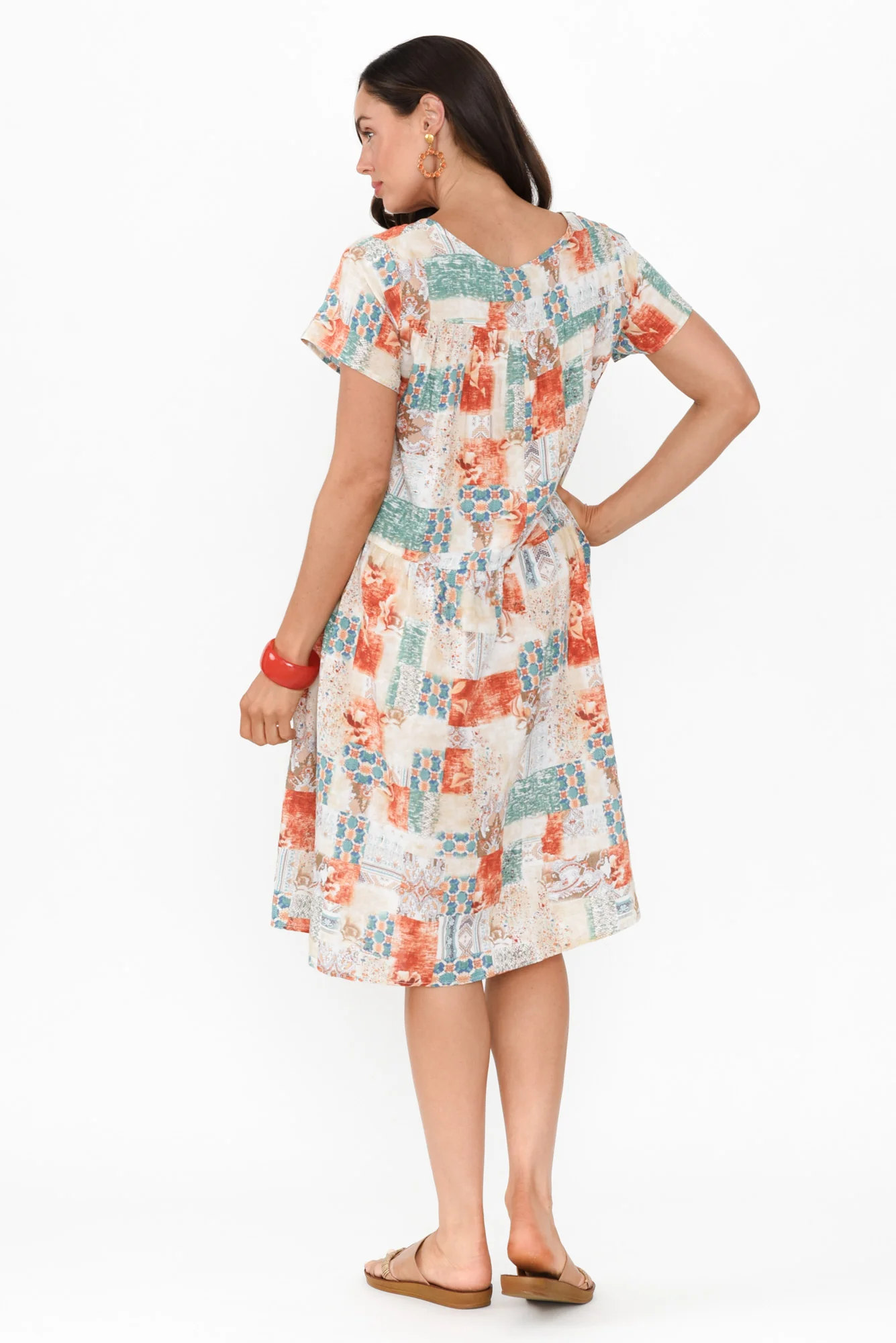Hanoi Rust Mosaic Cotton Blend Dress