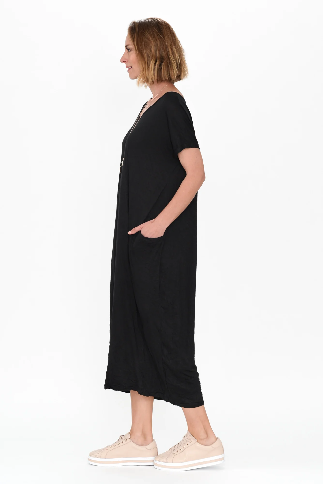 Travel Black Crinkle Cotton Maxi Dress