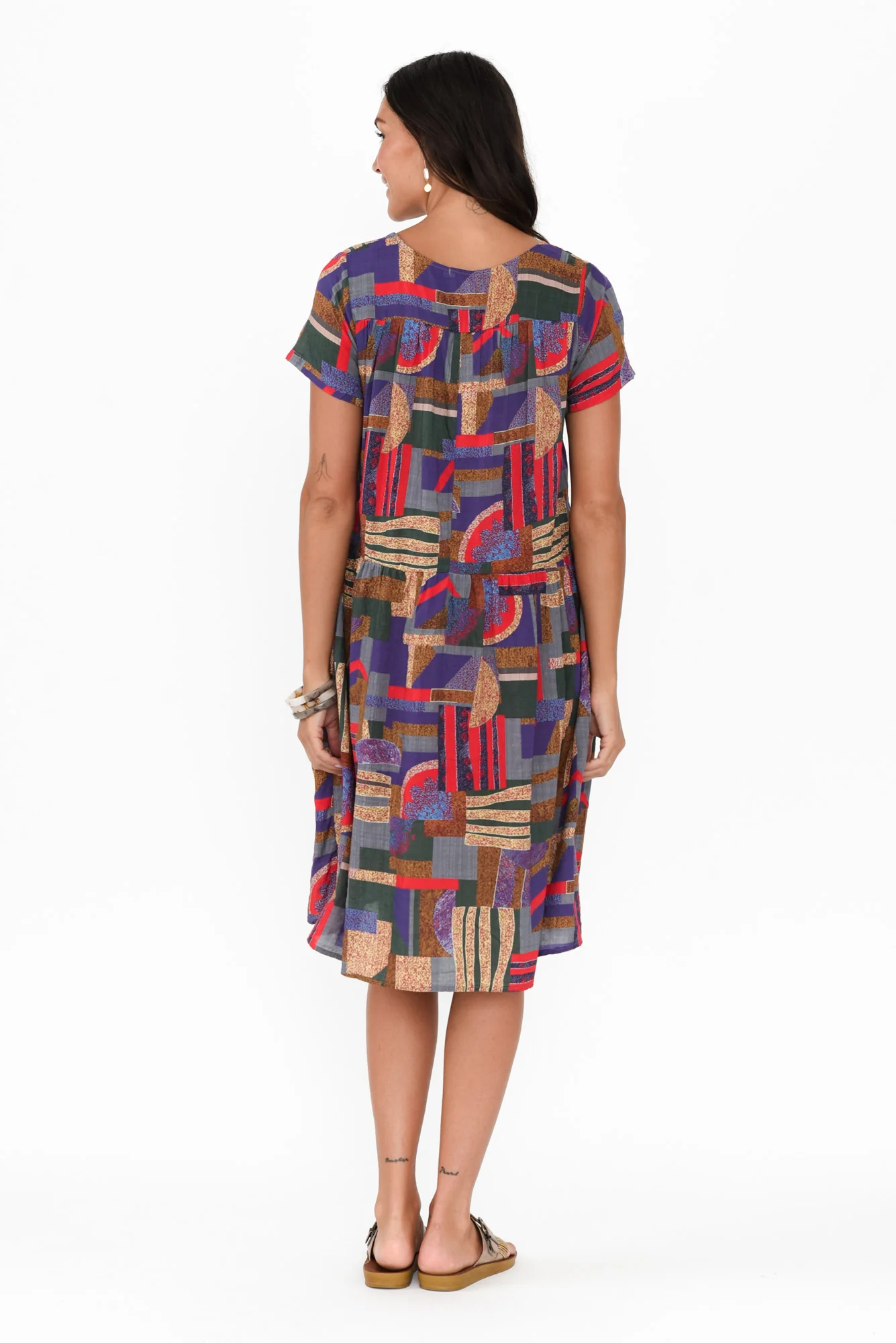 Hanoi Red Abstract Cotton Blend Dress