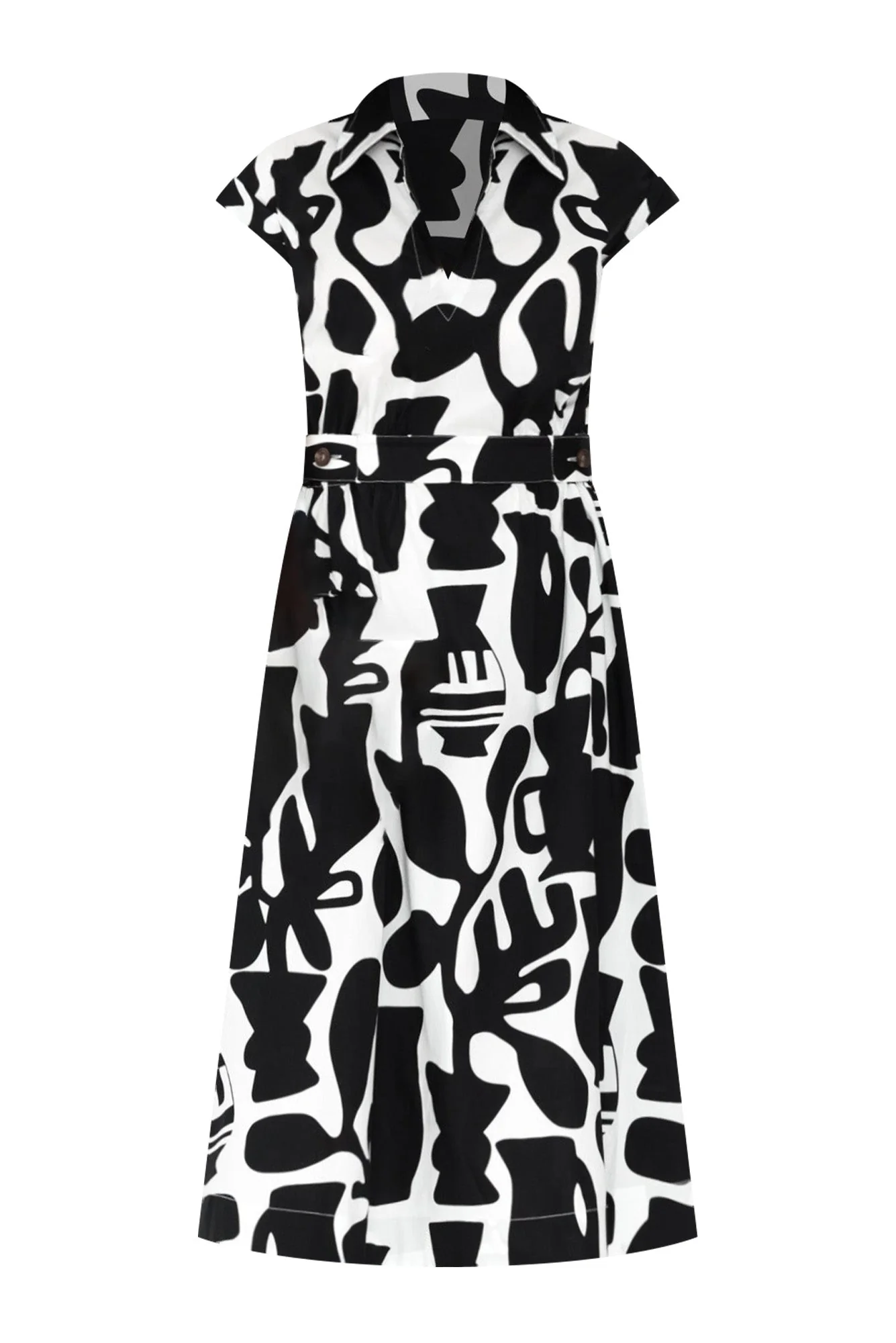 Sew Black Abstract Cotton Belted Dress