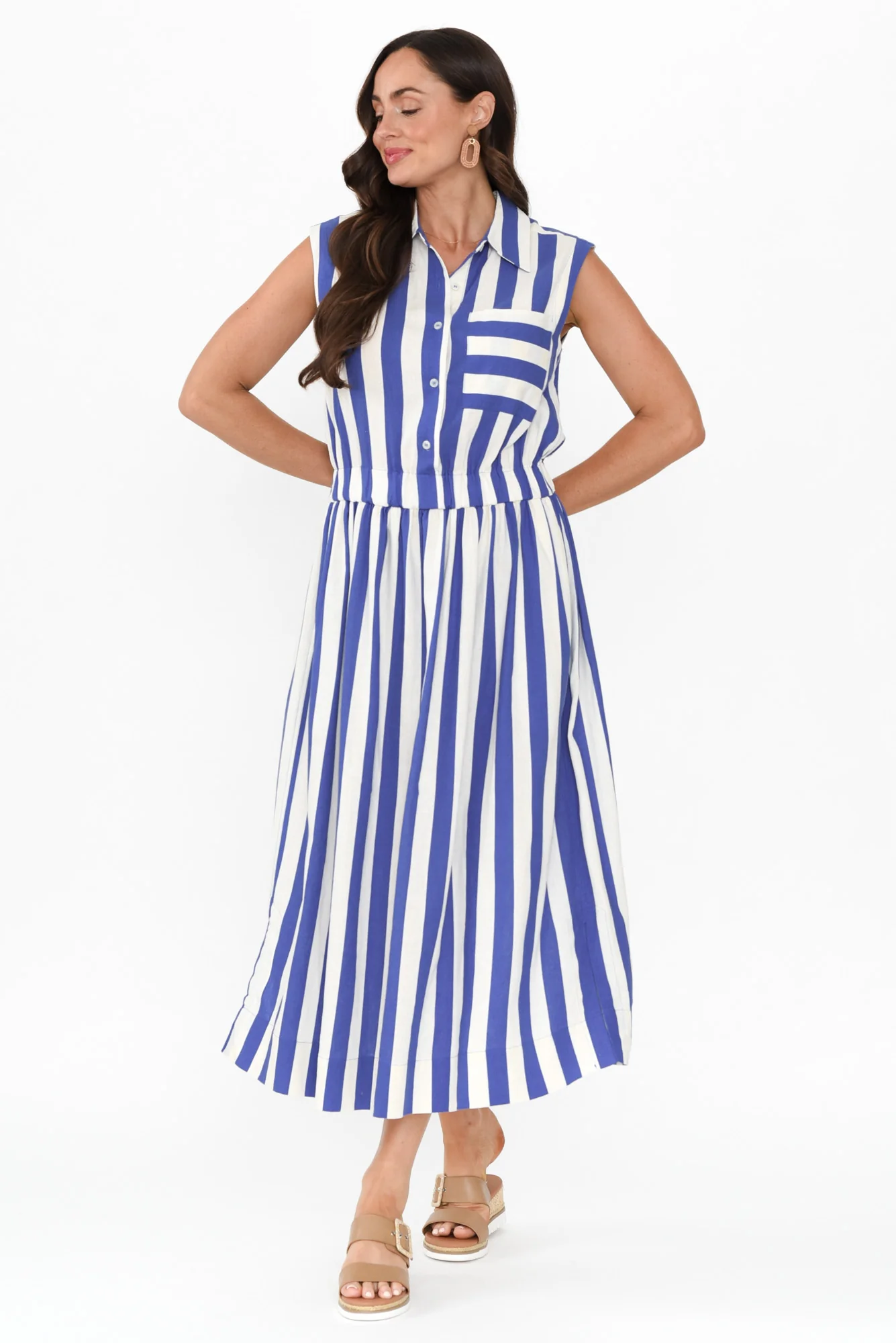 Palermo Blue Stripe Linen Blend Dress