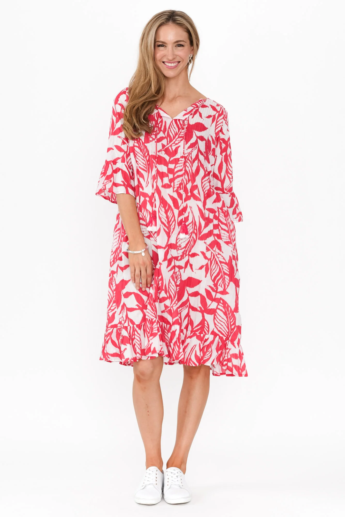 Samy Pink Tropical Cotton Tassel Dress