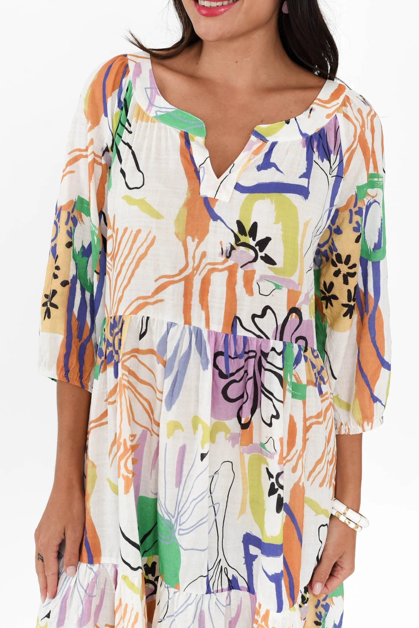 Irene White Garden Cotton Blend Dress