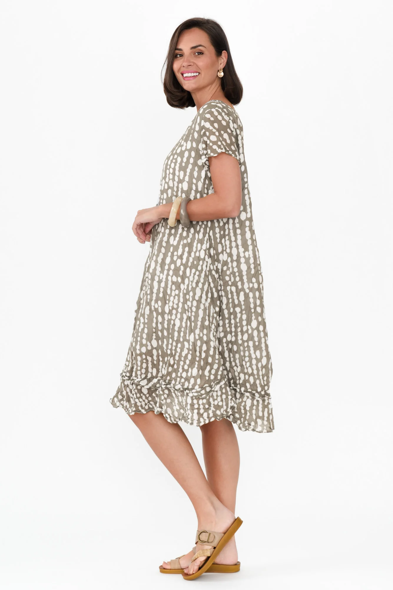 Lauren Grey Speckle Crinkle Cotton Dress