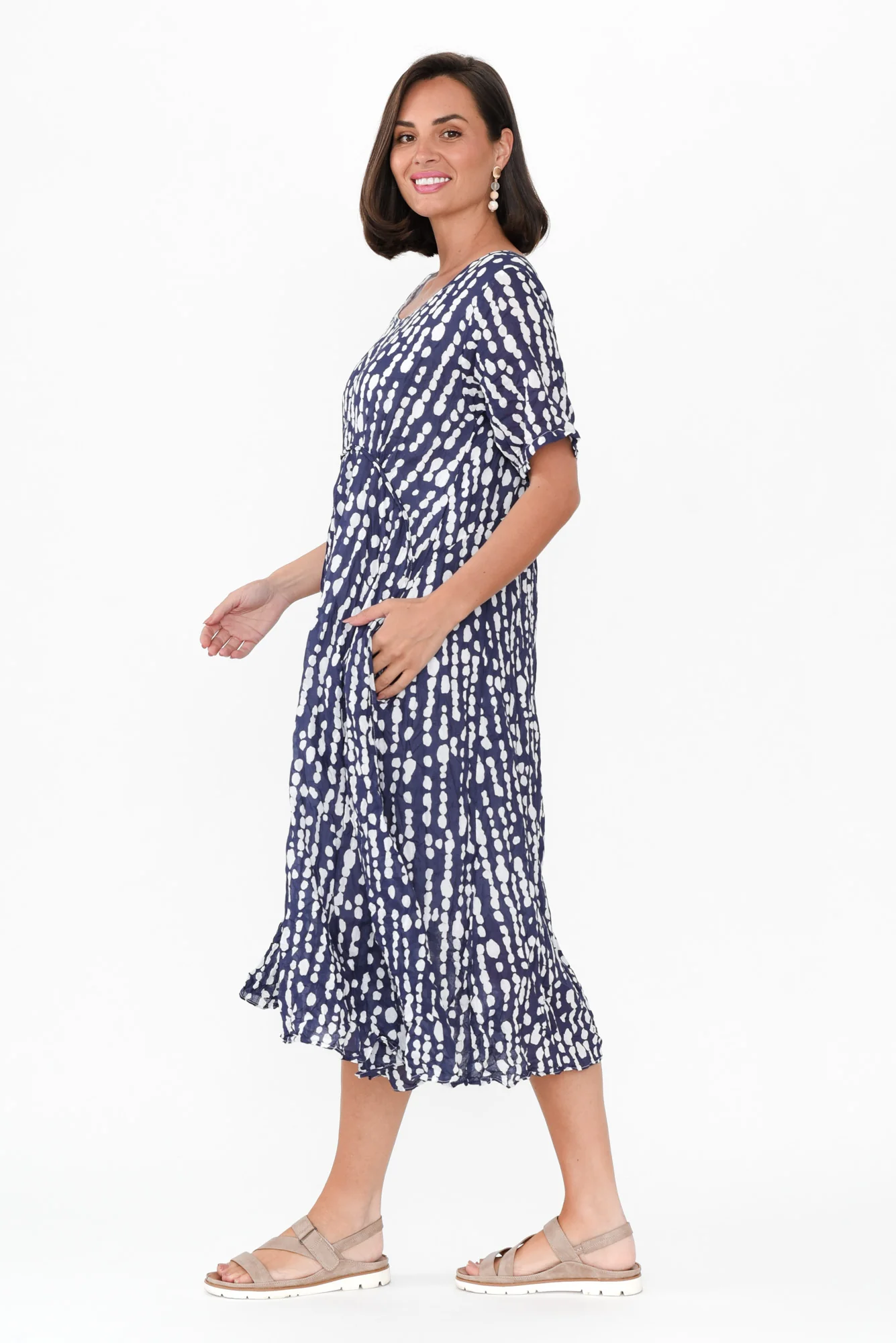 Wilton Navy Speckle Cotton Pocket Dress