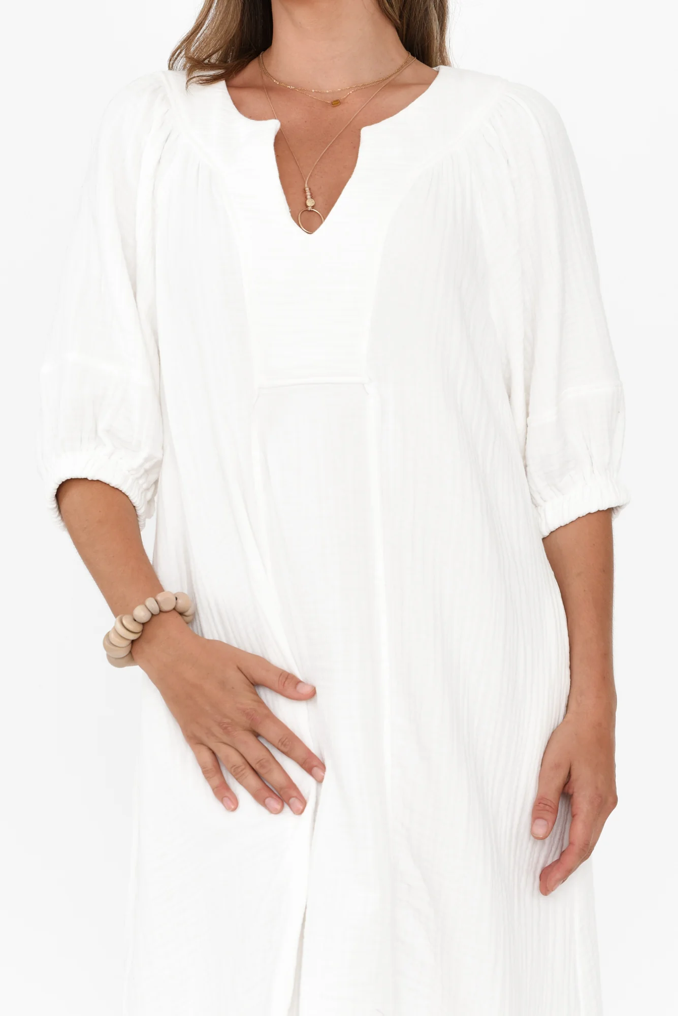 Neila White Cotton Cheesecloth Midi Dress