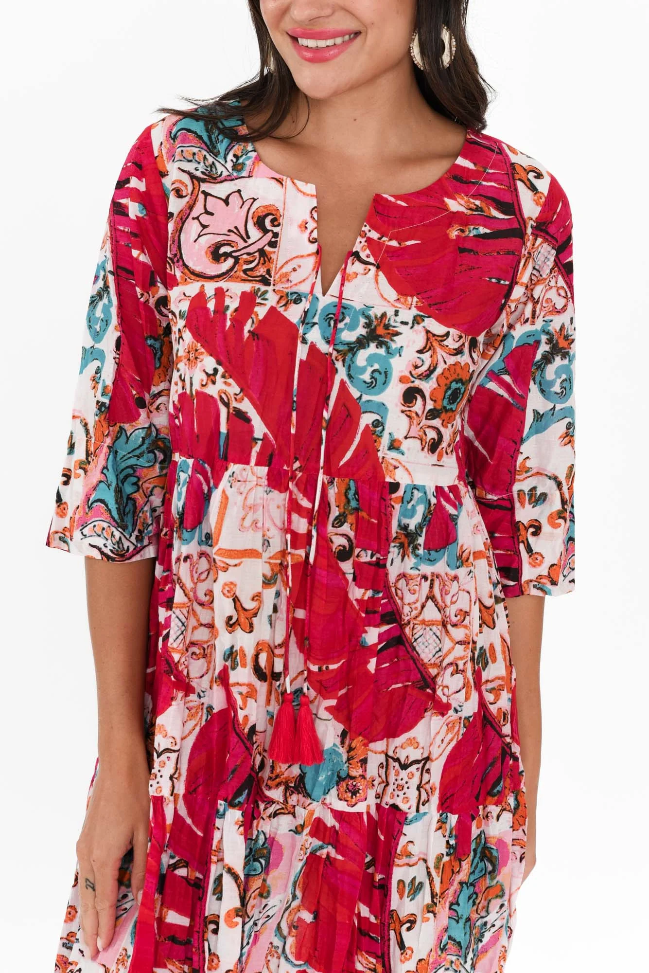 Milana Pink Leaf Crinkle Cotton Dress