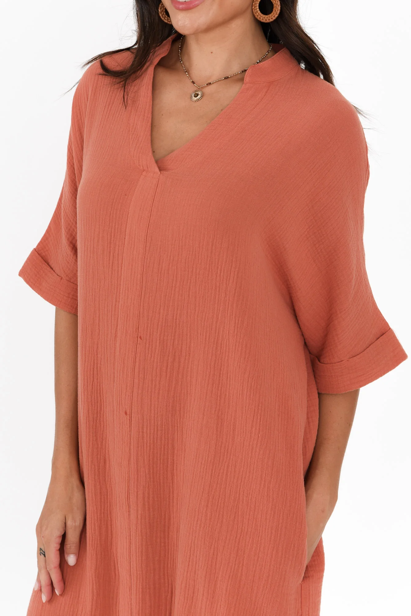 Juniper Rust Cotton Cheesecloth Dress