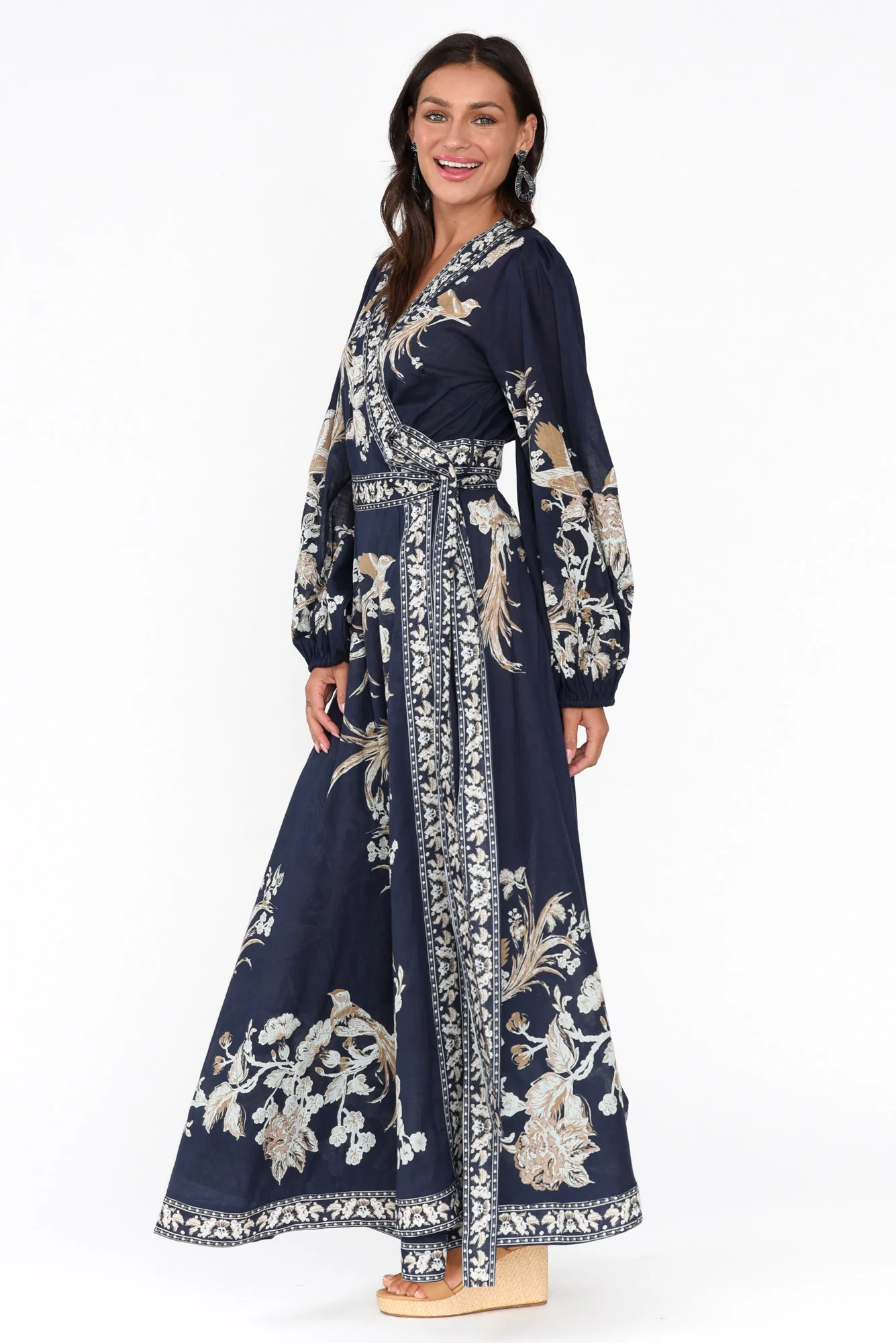 Aphrodite Navy Floral Cotton Wrap Dress
