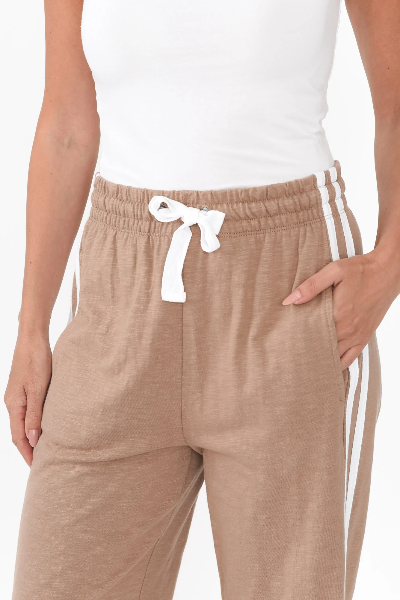 Power Mocha Trim Cotton Drawstring Pants