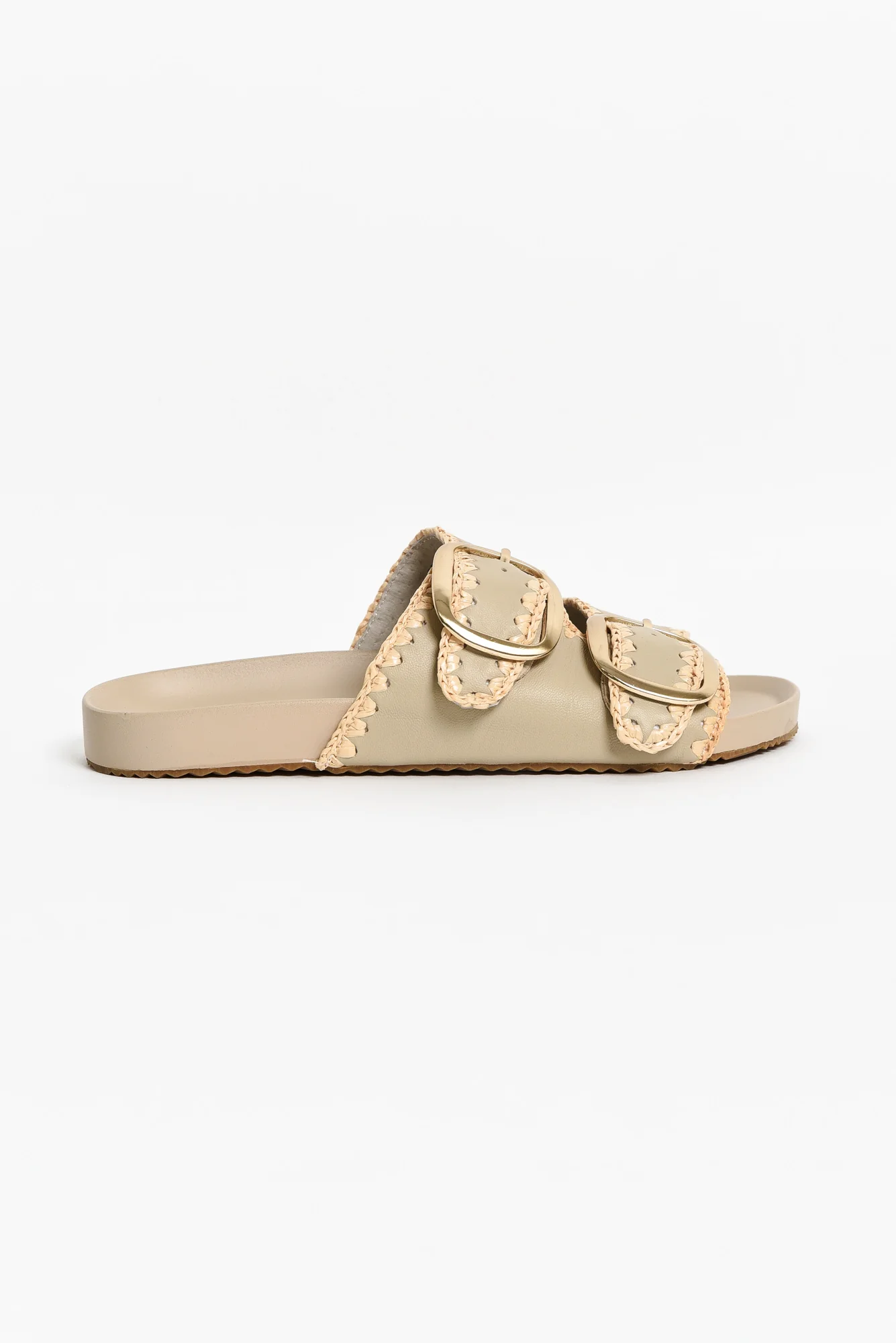 Poppy Beige Leather Buckle Slide