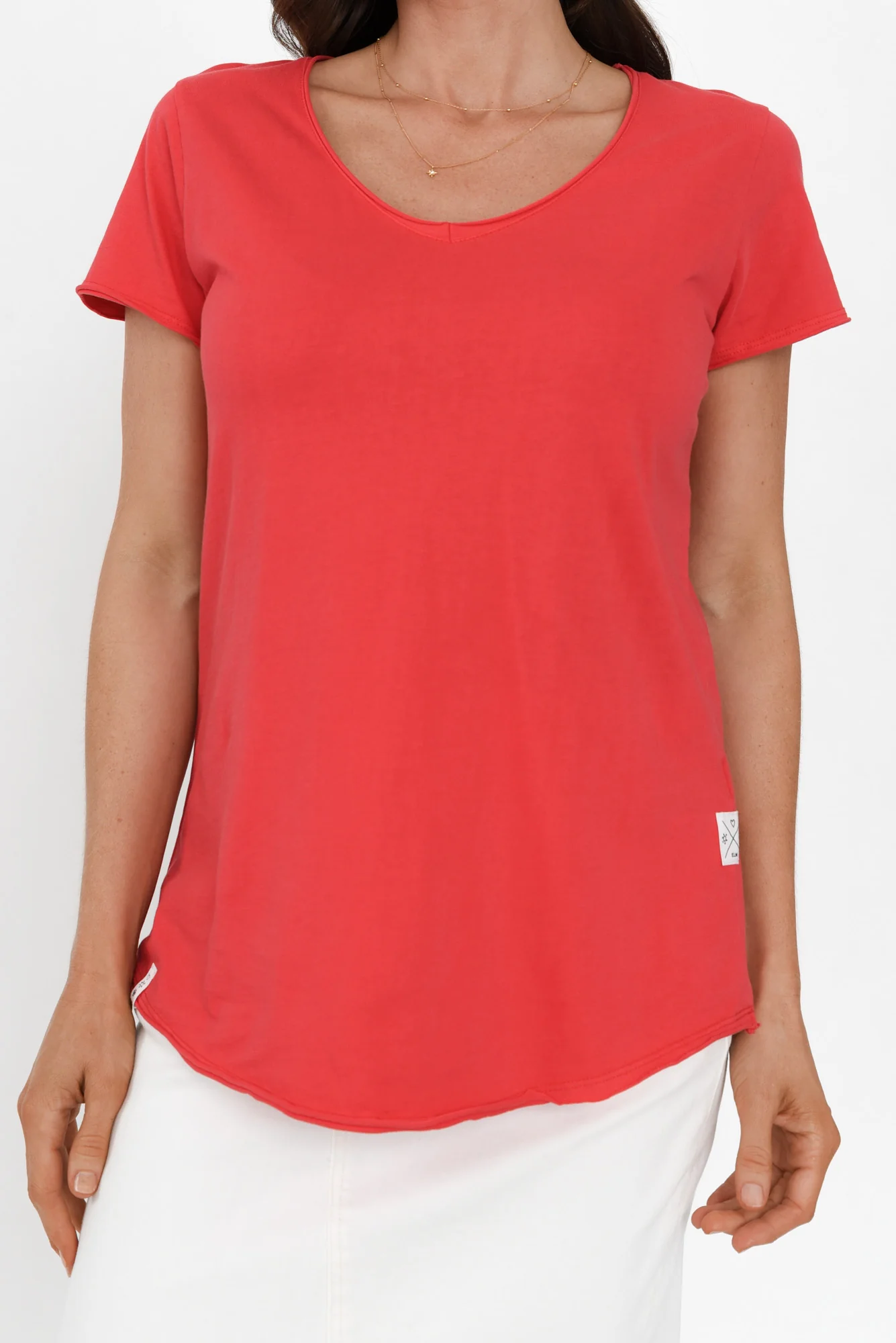 Red Cotton Fundamental Vee Tee