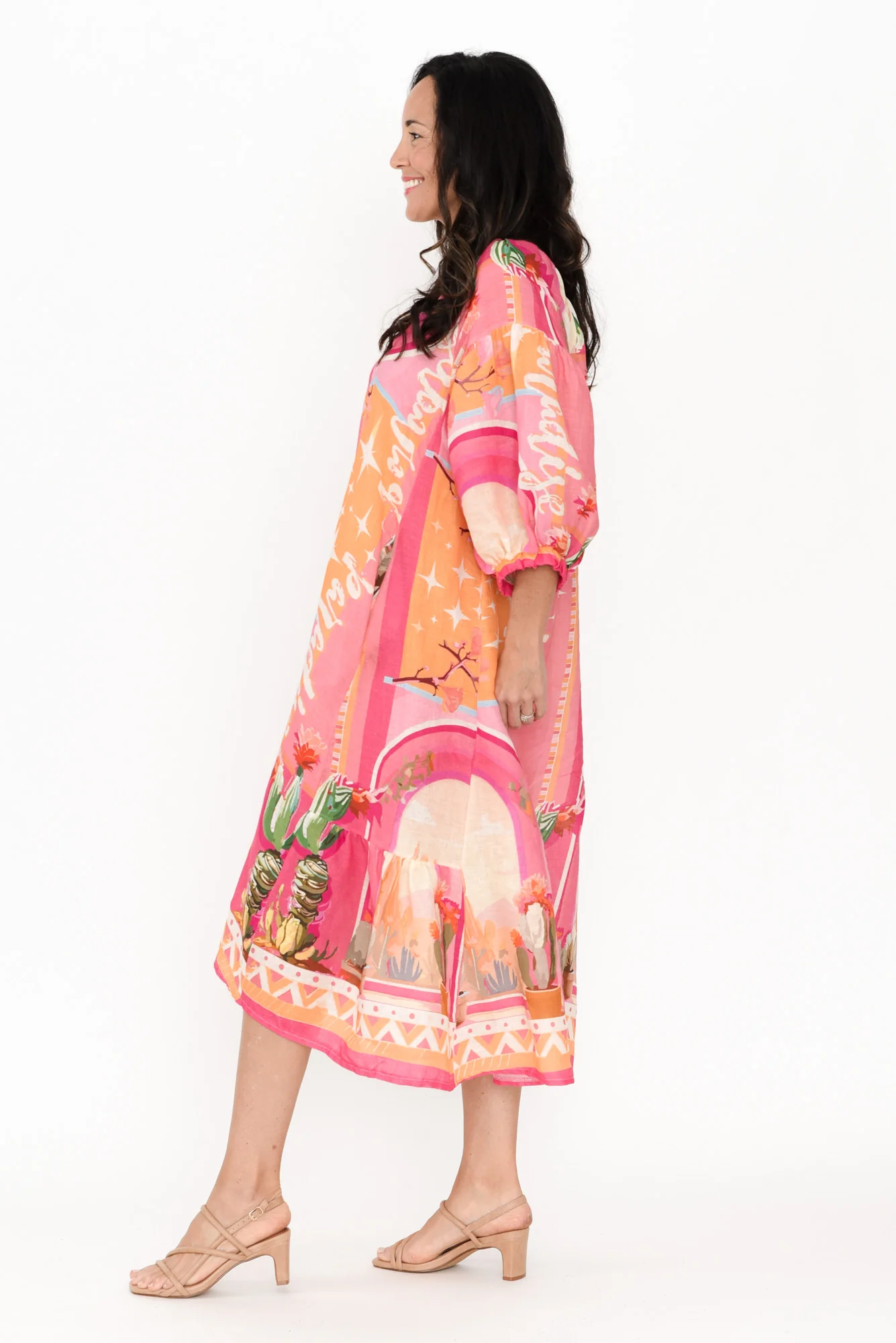 Deneva Pink Cactus Linen Dress