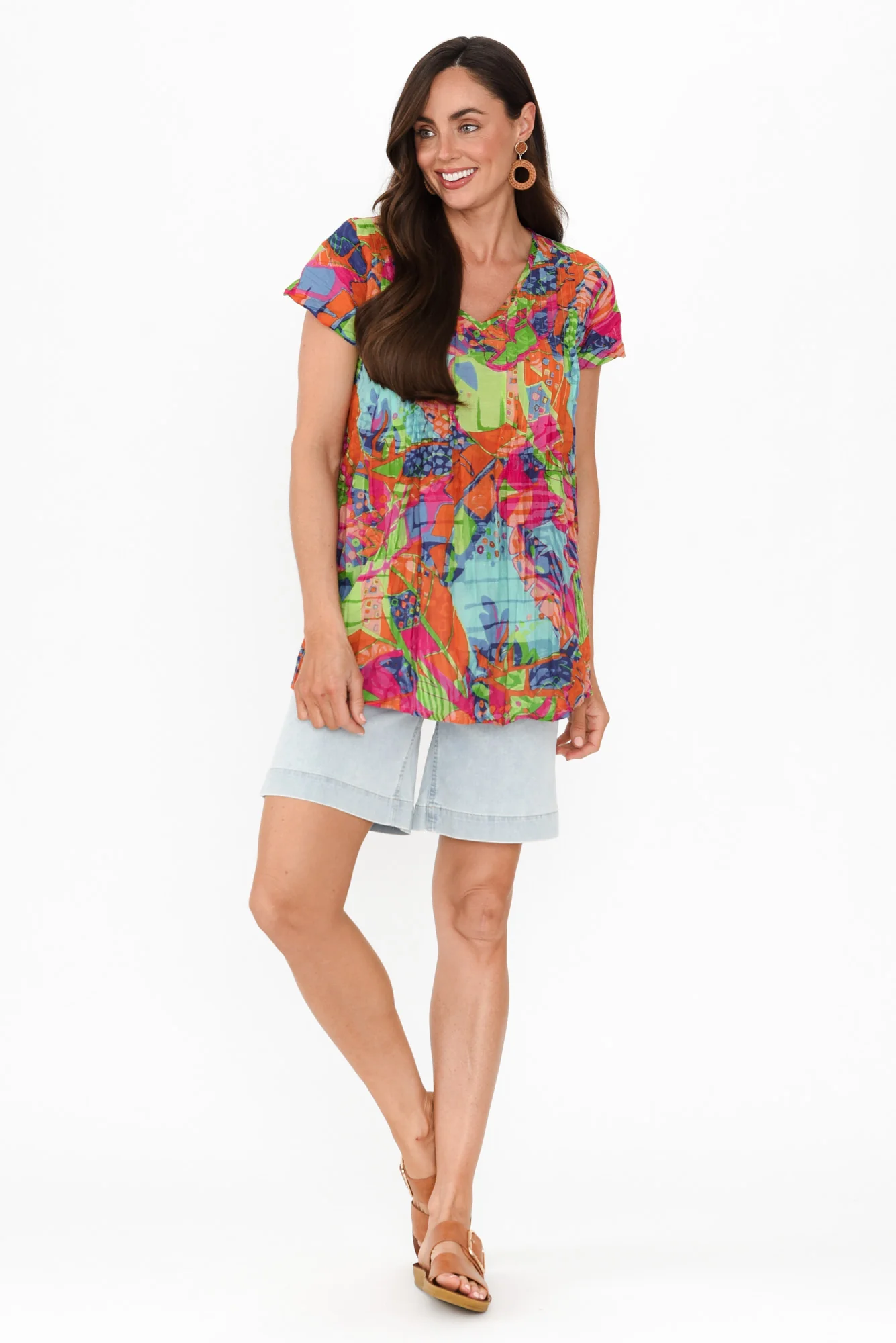 Fia Sky Tropical Crinkle Cotton Top