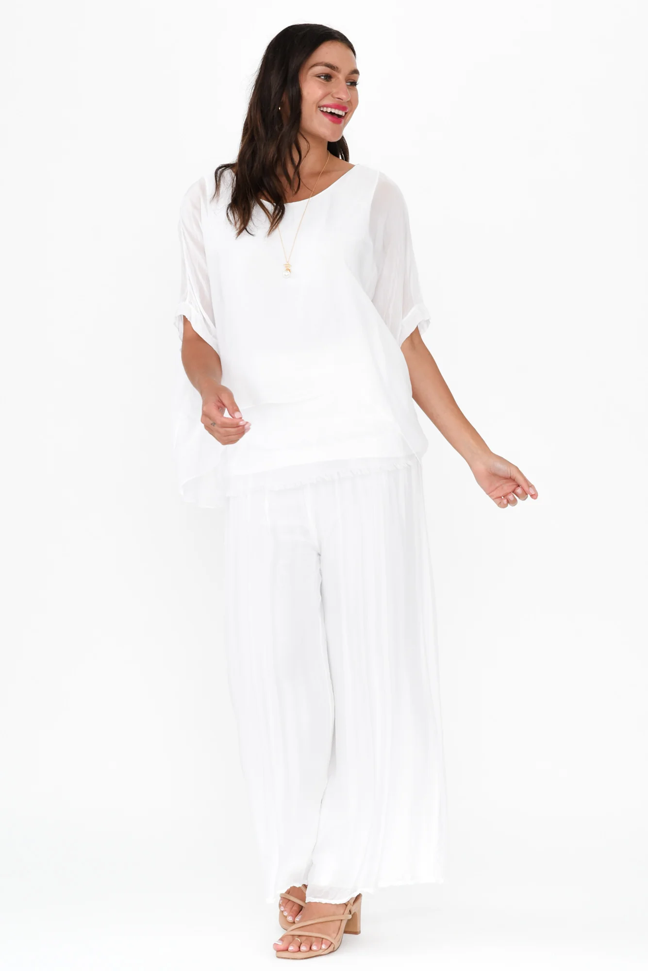Laurier White Silk Wide Leg Pants