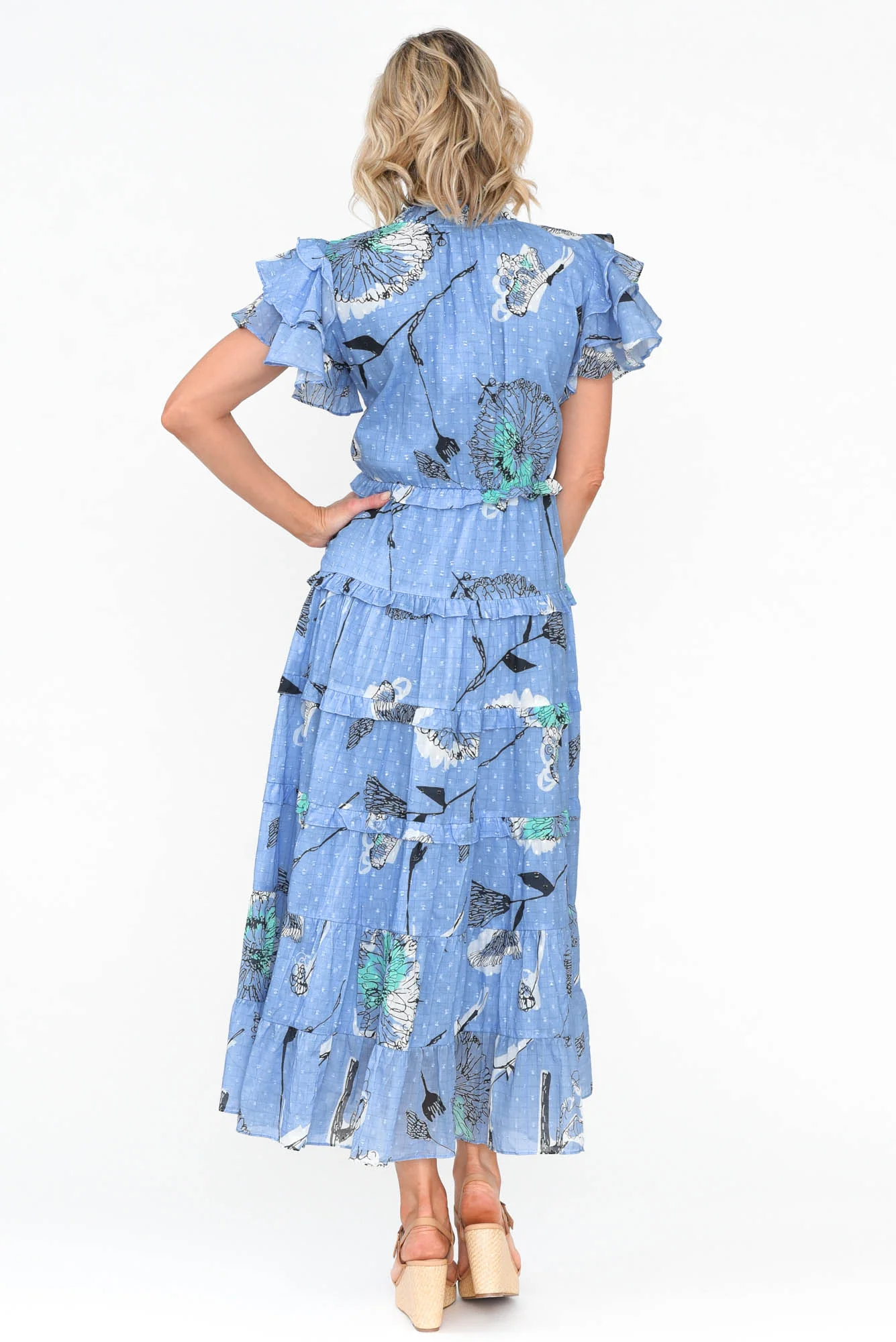 Sana Blue Dandelion Cotton Frill Dress