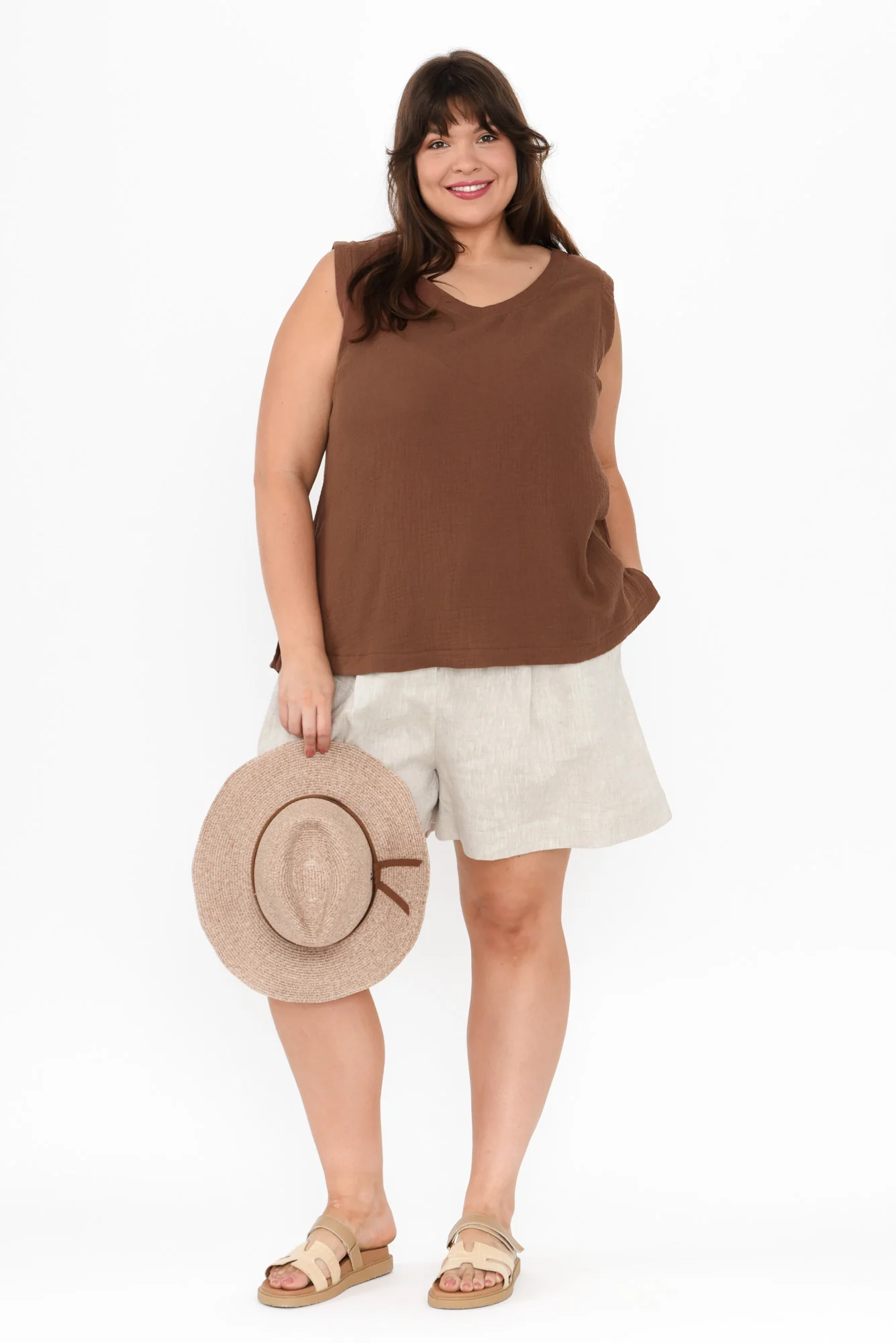Reuben Mocha Cotton Cheesecloth Tank