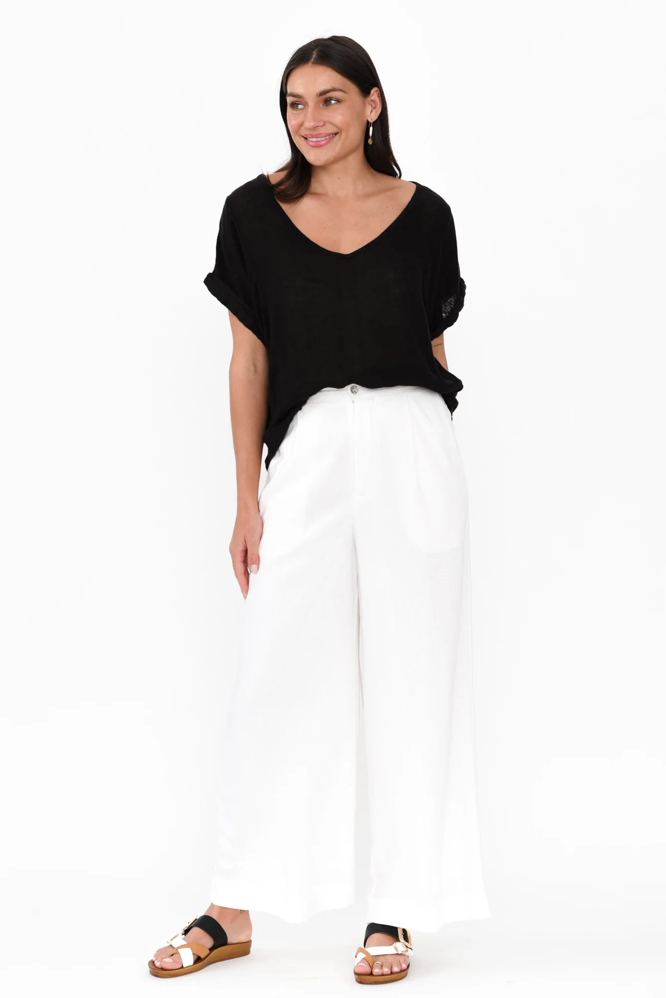 Aspen White Linen Blend Wide Leg Pants