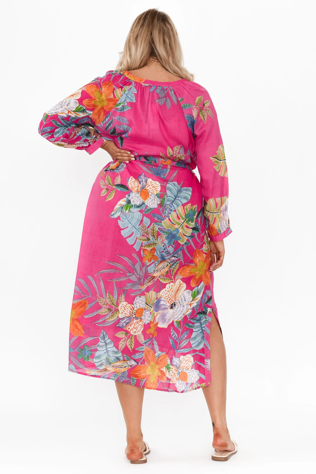 Liliana Pink Bird Cotton Kaftan