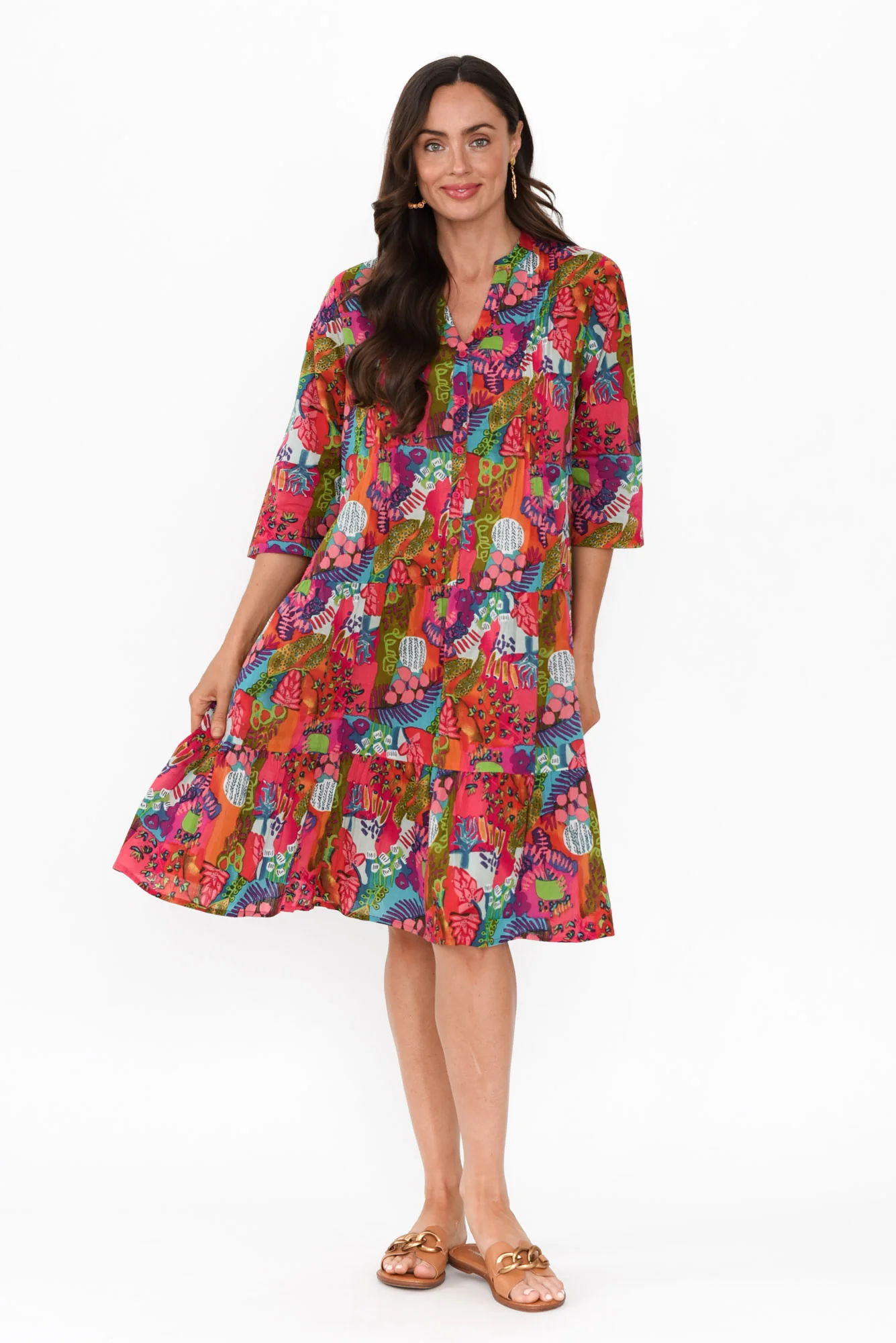 Larissa Purple Mosaic Cotton Pleated Dress