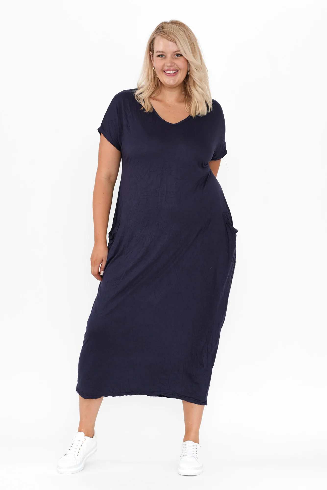 Travel Dark Navy Crinkle Cotton Maxi Dress