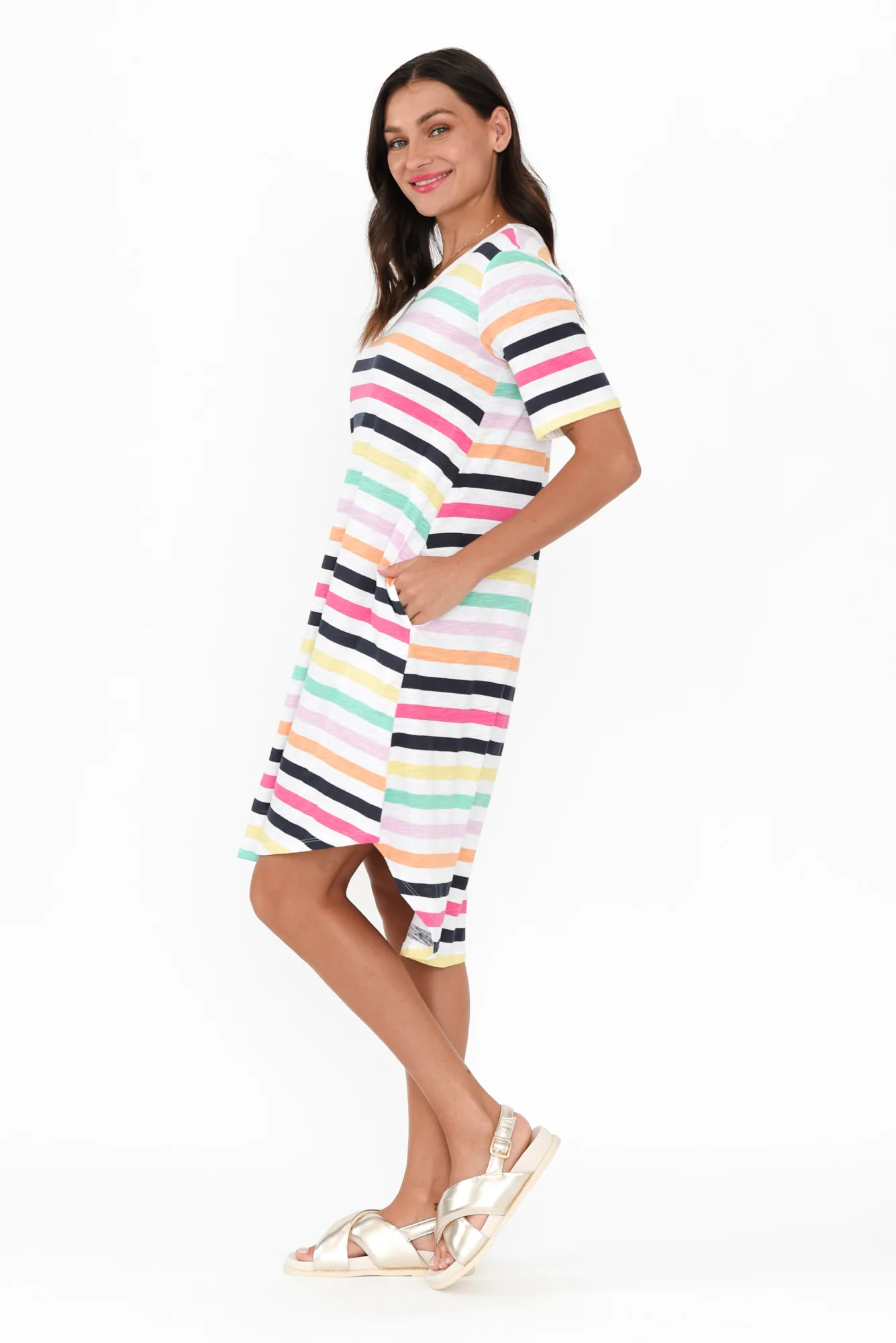 Nyree Rainbow Stripe Hi Lo Cotton Dress