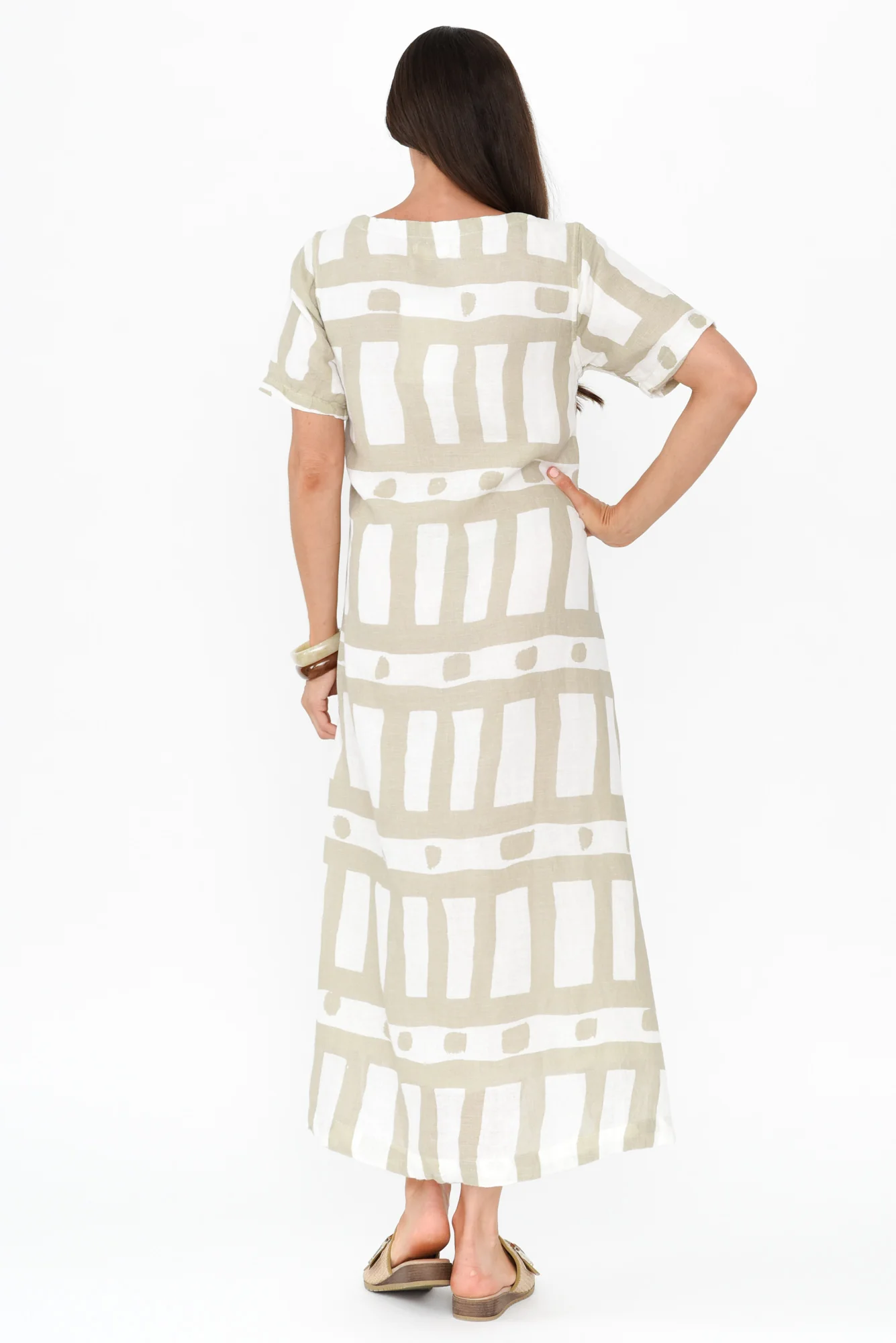 Posie Beige Geo Linen Tee Dress