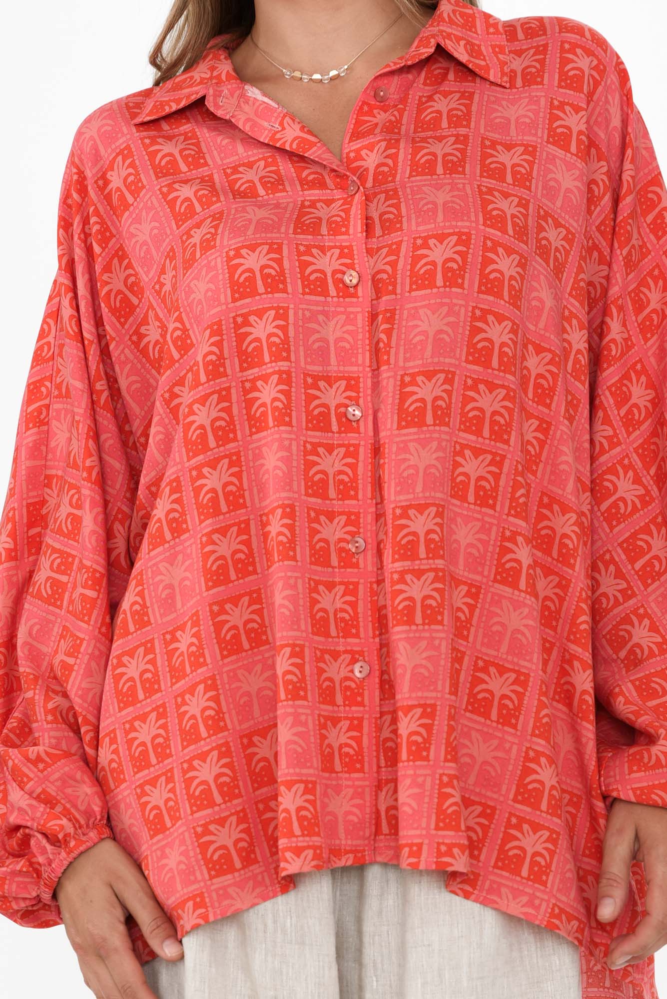 Clifton Pink Palm Collared Shirt