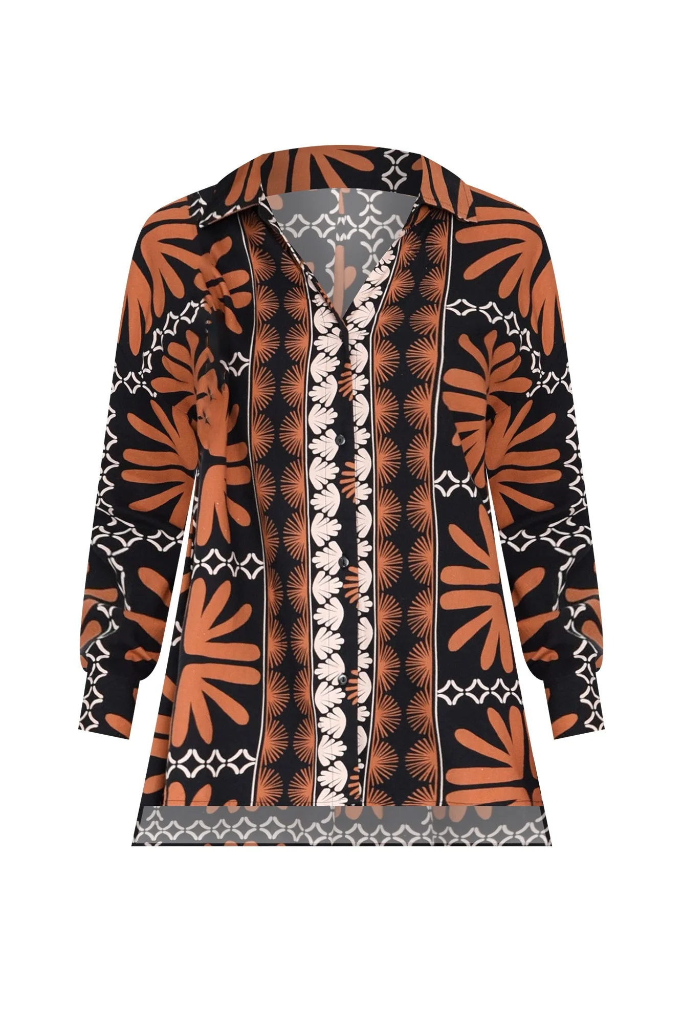 Silia Brown Geo Linen Blend Shirt