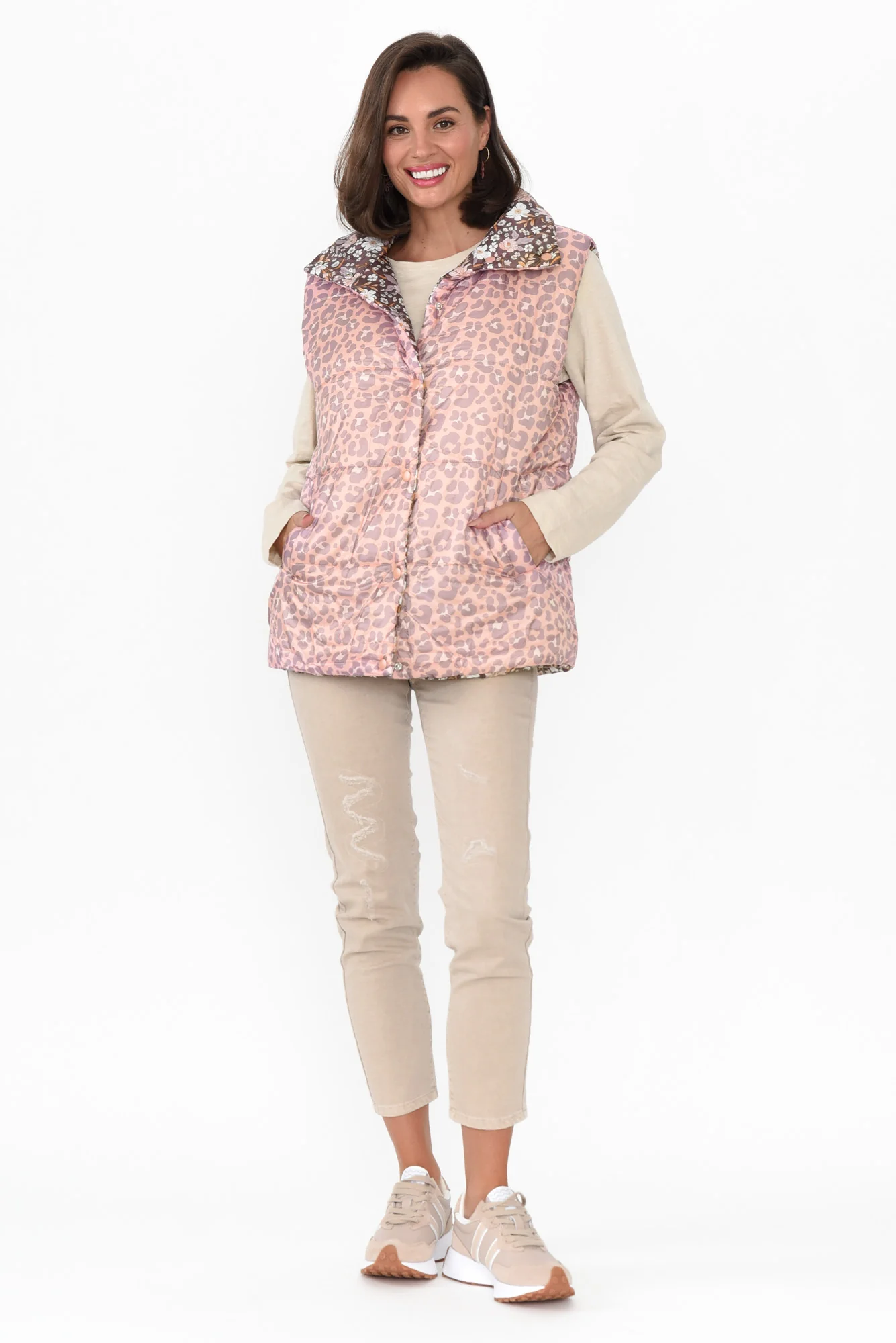 Alessia Floral Cheetah Reversible Puffer Vest