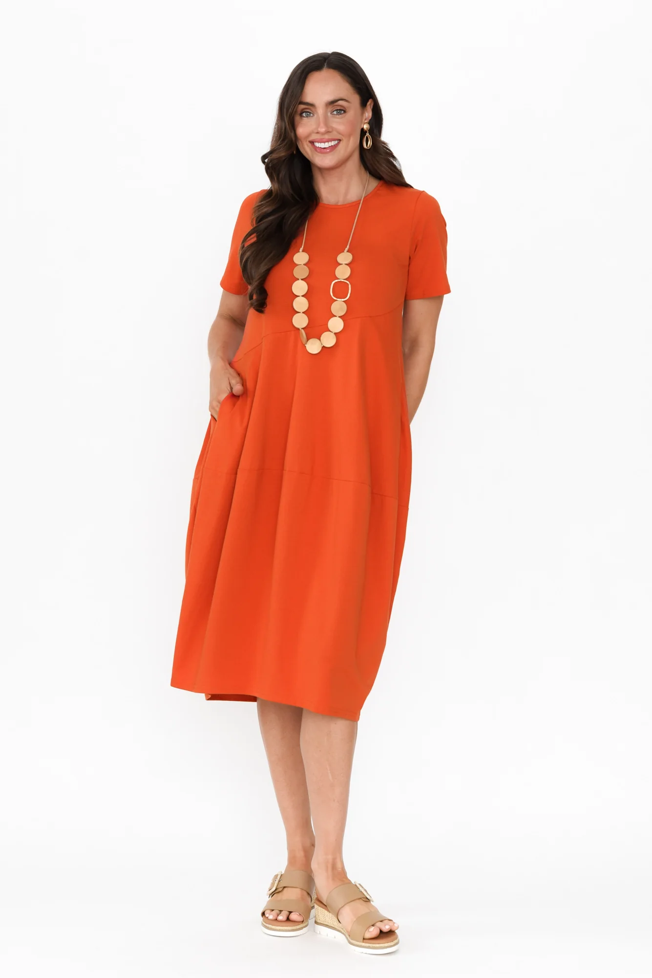 Morgan Orange Diagonal Seam Dress