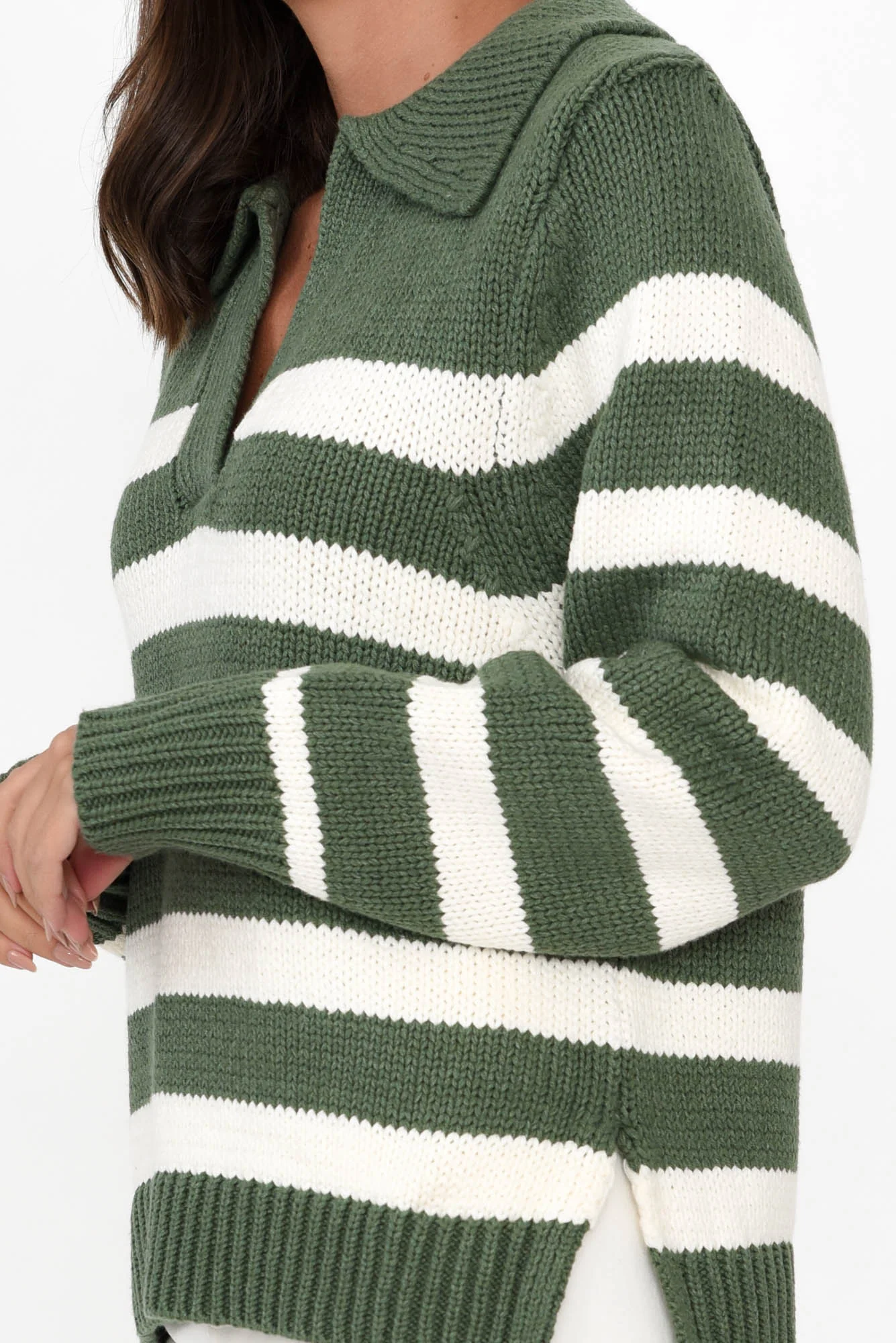 Cutler Khaki Stripe Knit Jumper