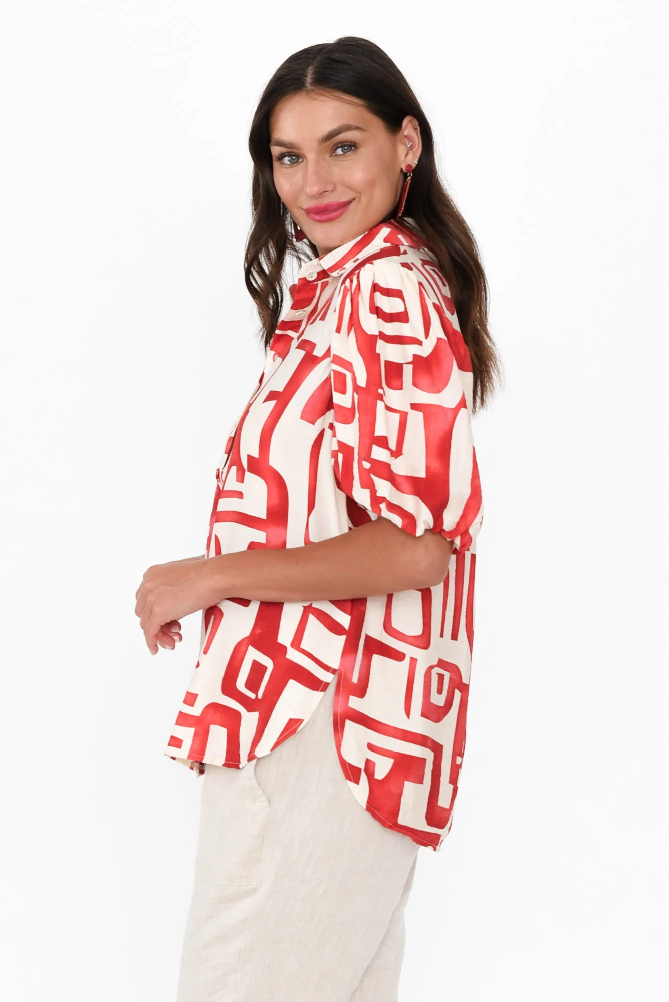 Eileen Red Abstract Collared Shirt