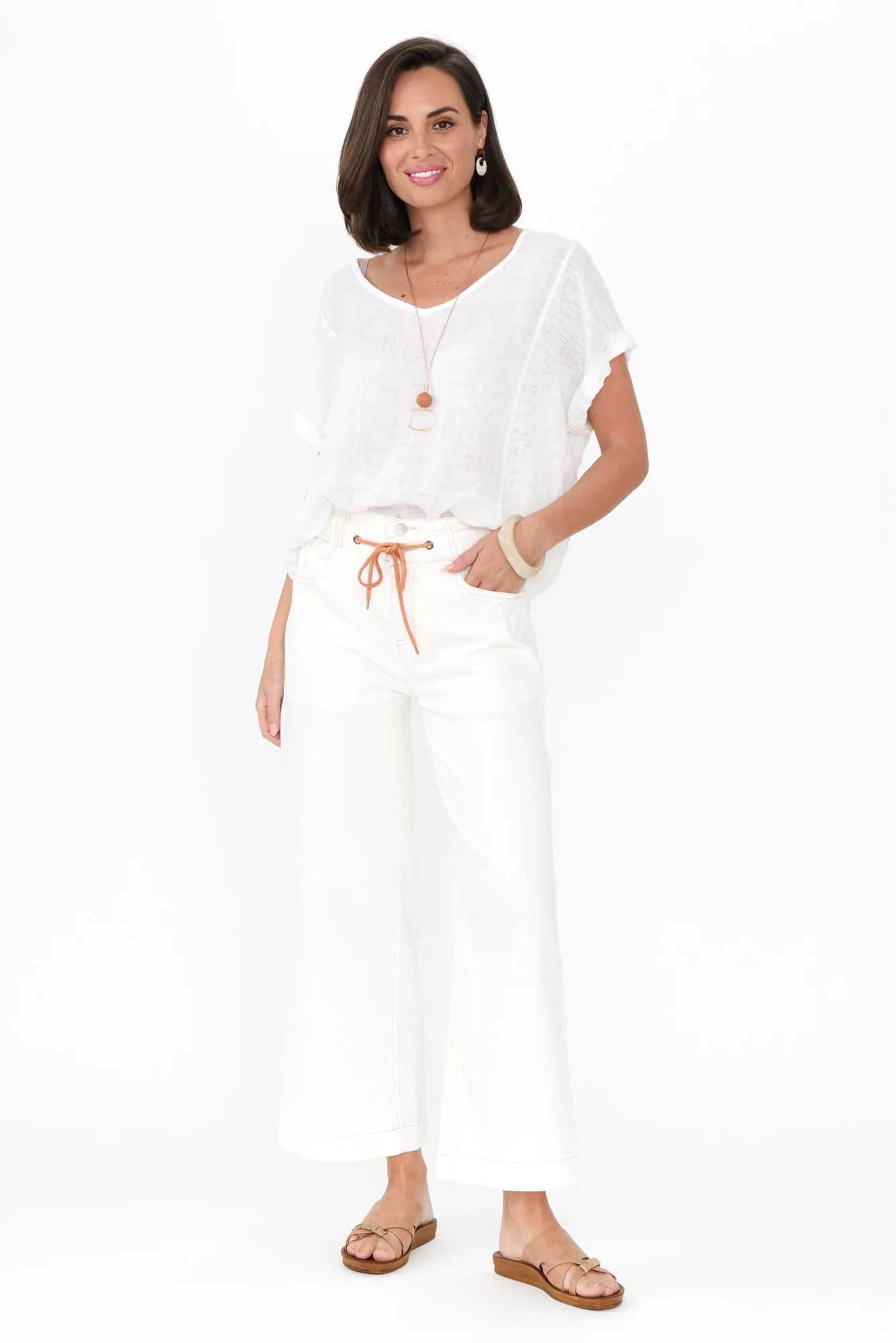 Halifax Ivory Denim Wide Leg Pants