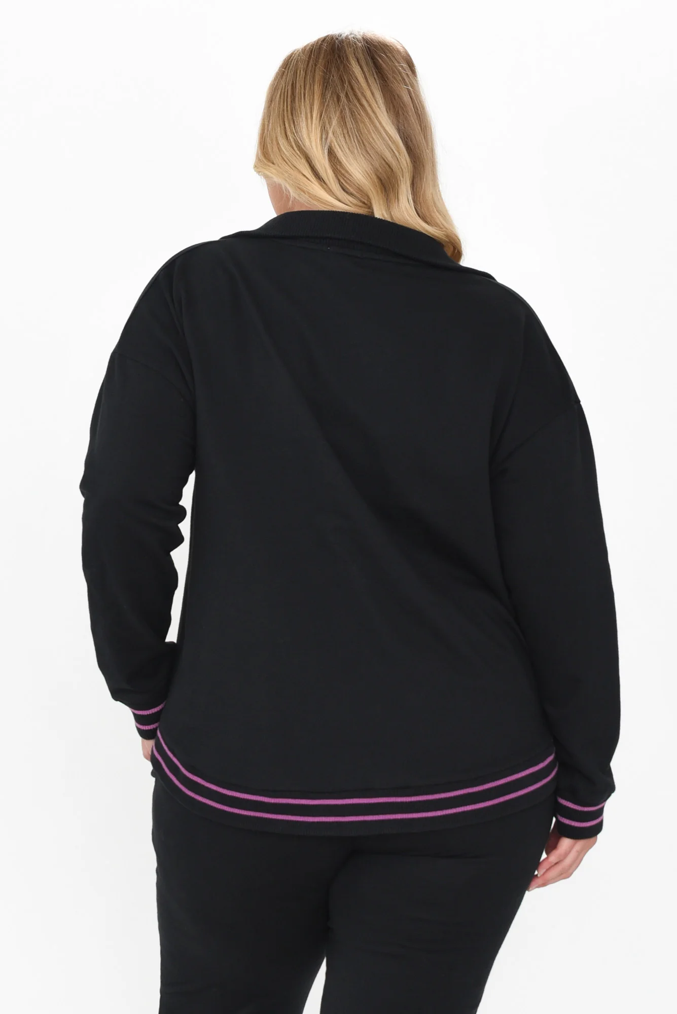 Katra Black Trim Cotton Blend Top