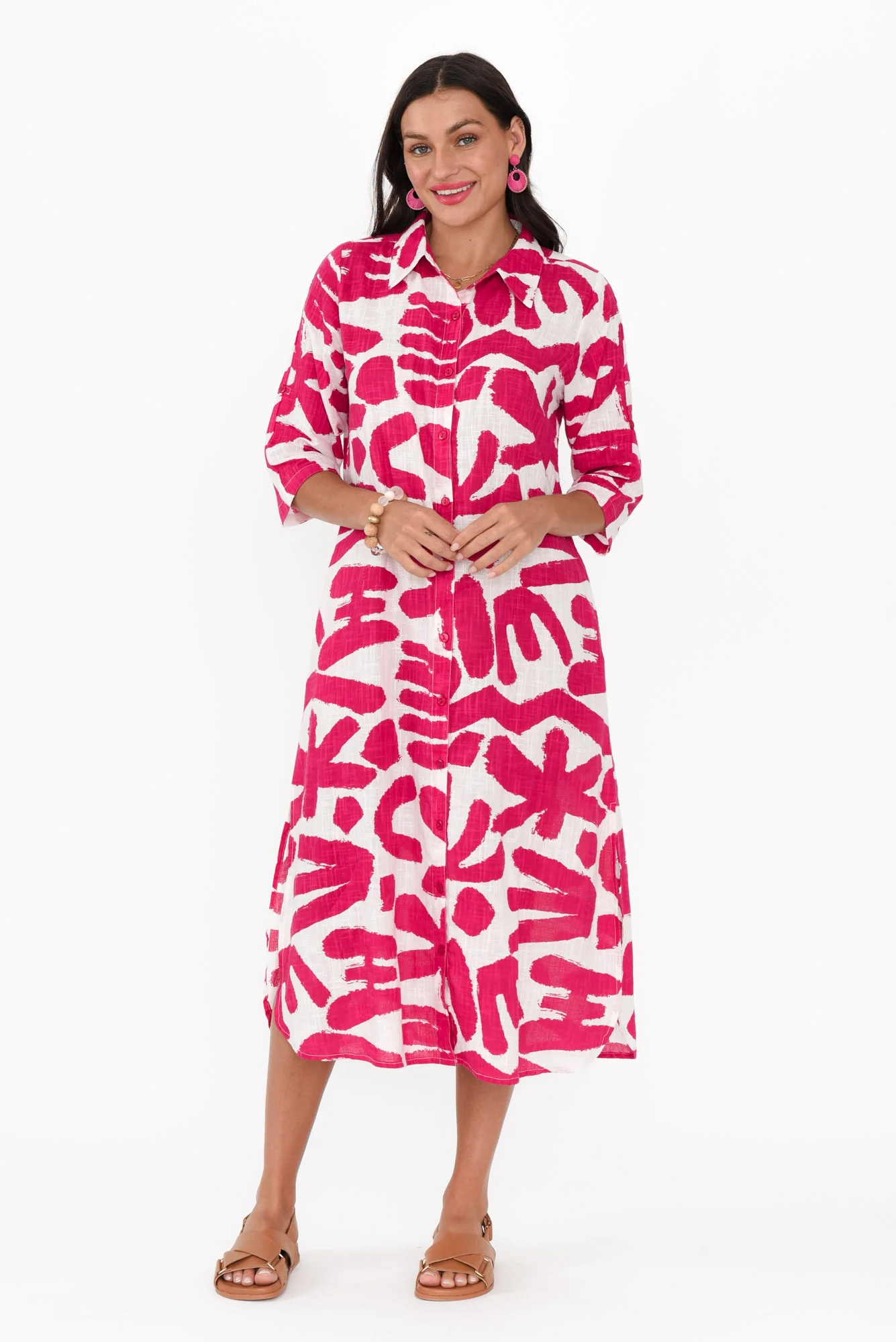 Tricia Pink Abstract Cotton Shirt Dress