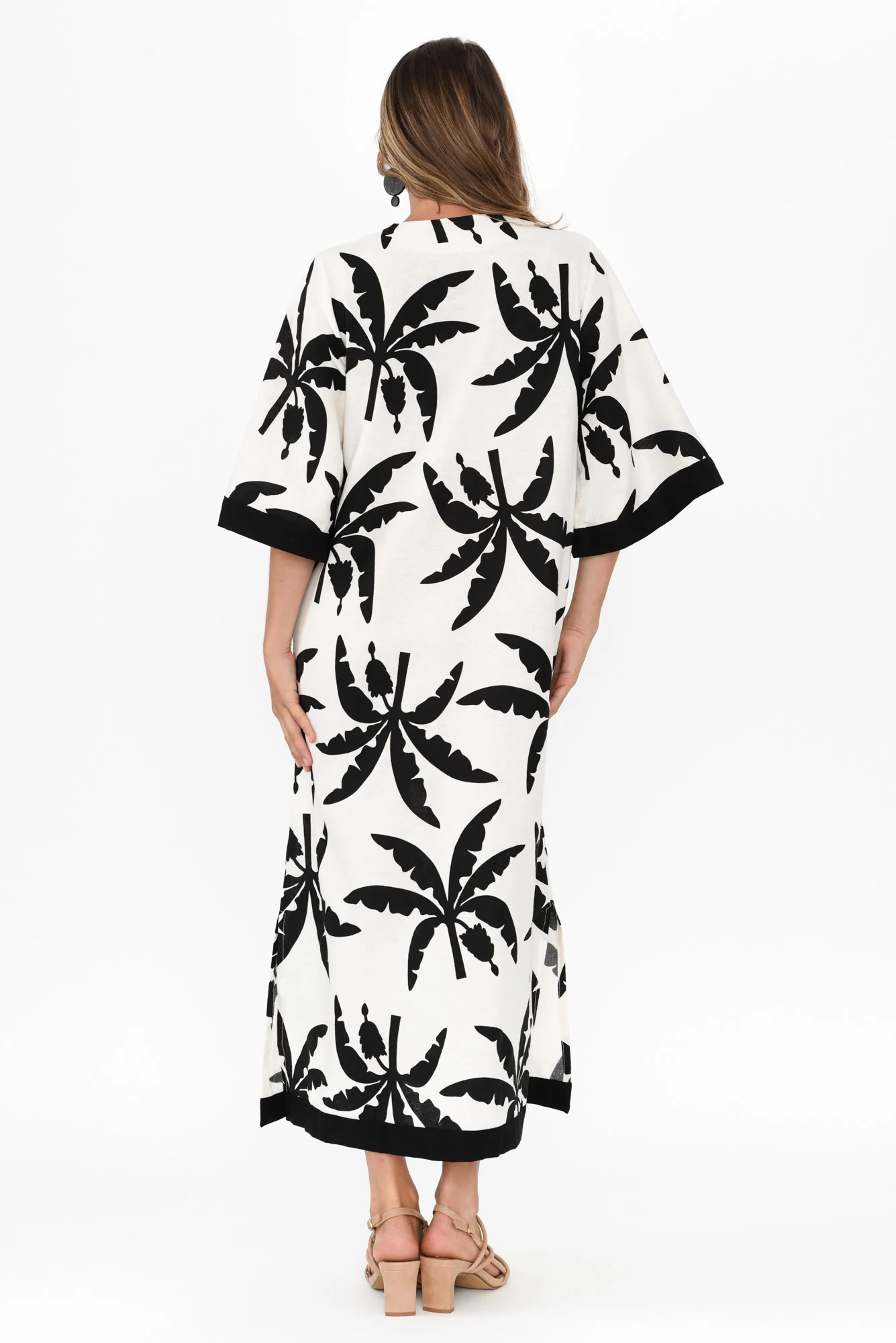 Tessie Black Tropical Linen Kaftan