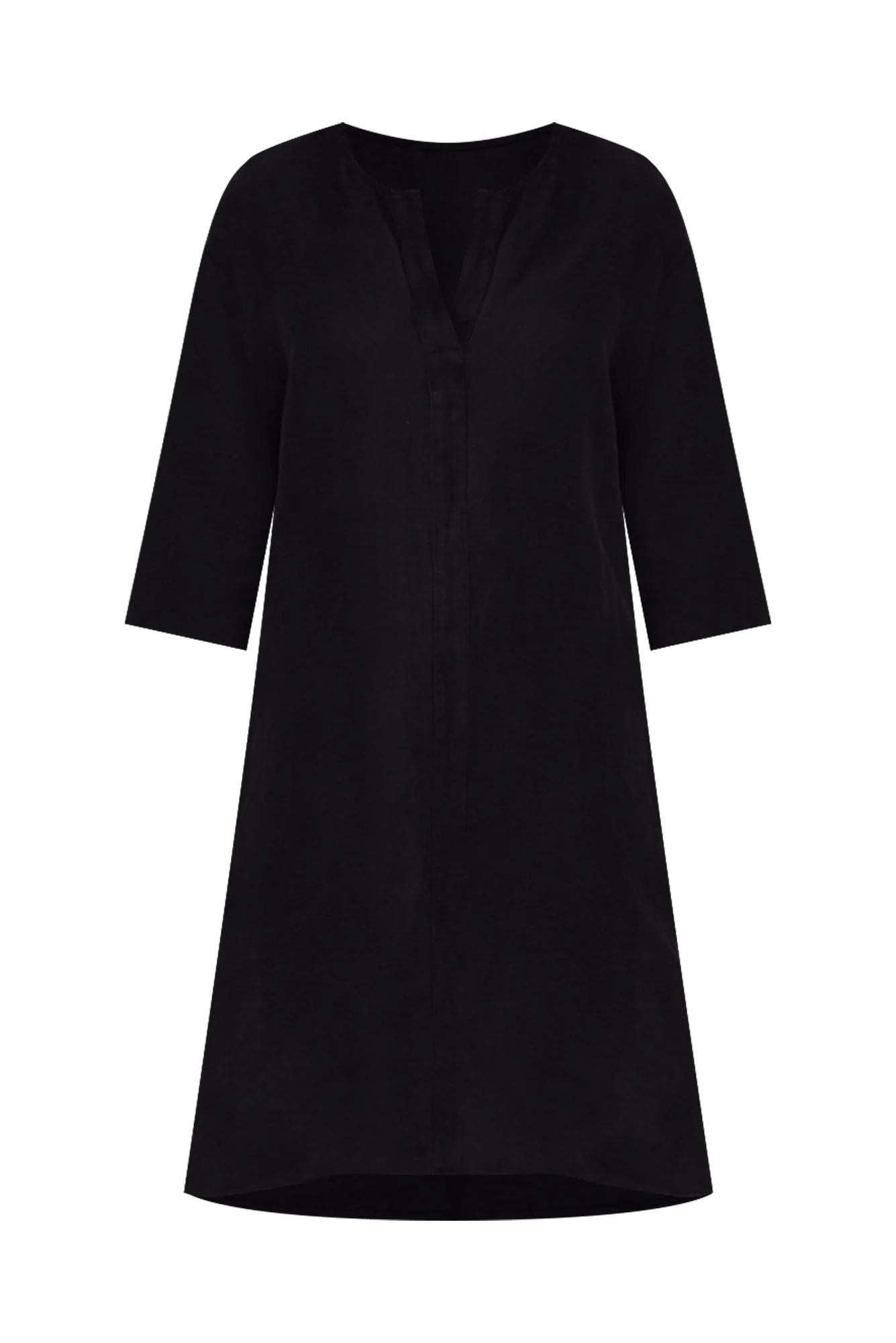 Sian Black Linen V Neck Dress
