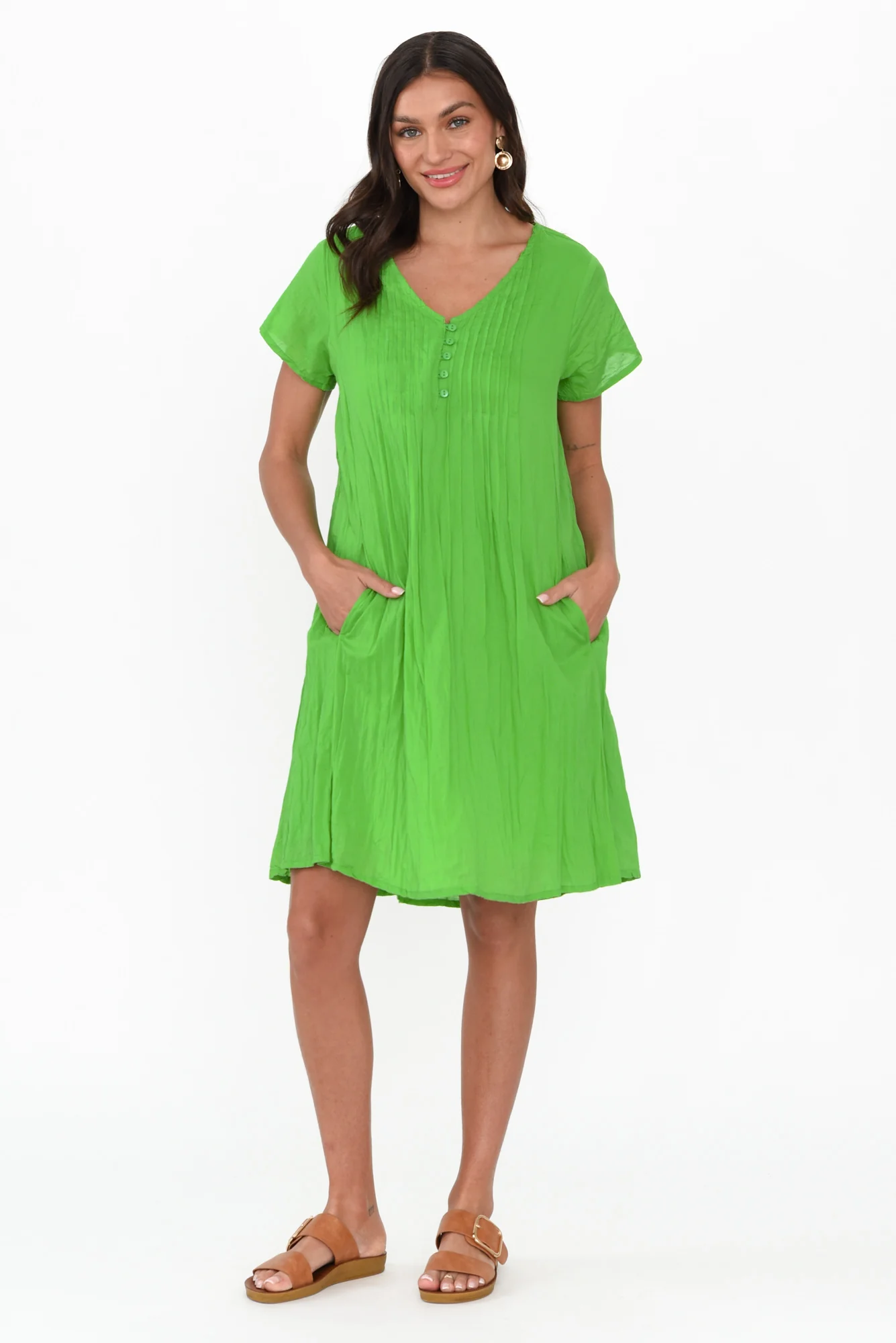 Sabina Lime Crinkle Cotton Dress