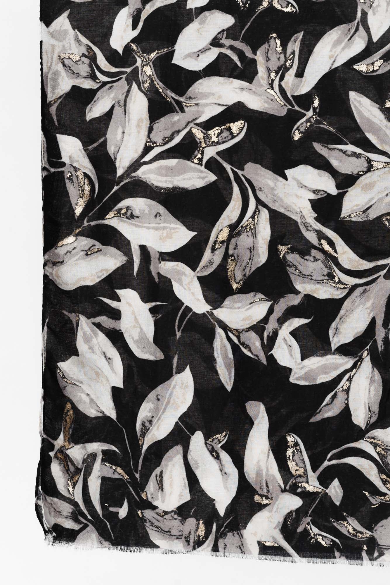 Bev Black Leaf Scarf