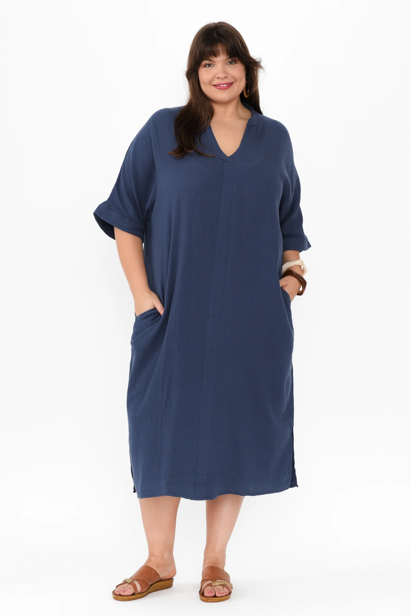 Juniper Navy Cotton Cheesecloth Dress