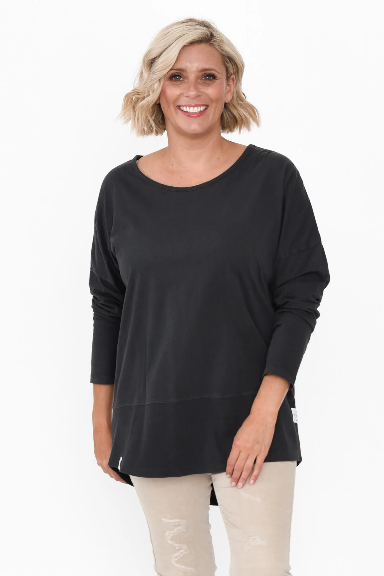 Fundamental Washed Black Cotton Rib Sleeved Top