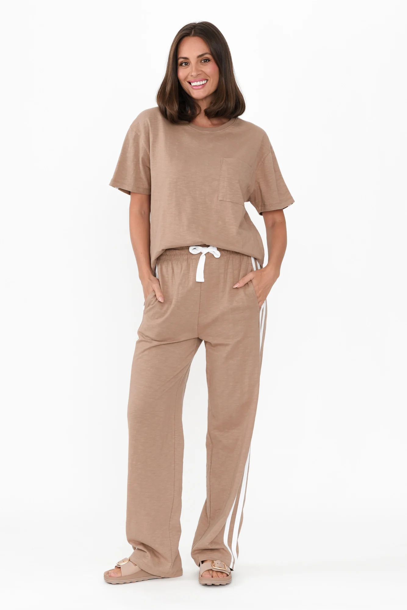 Power Mocha Trim Cotton Drawstring Pants