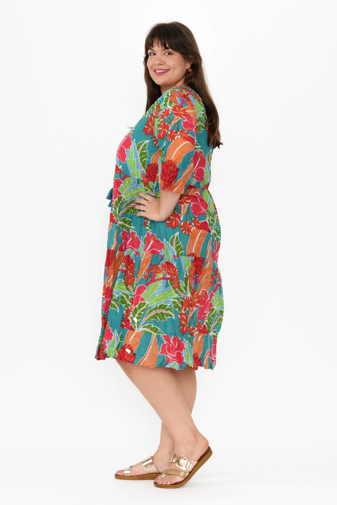 Milana Emerald Tropical Crinkle Cotton Dress