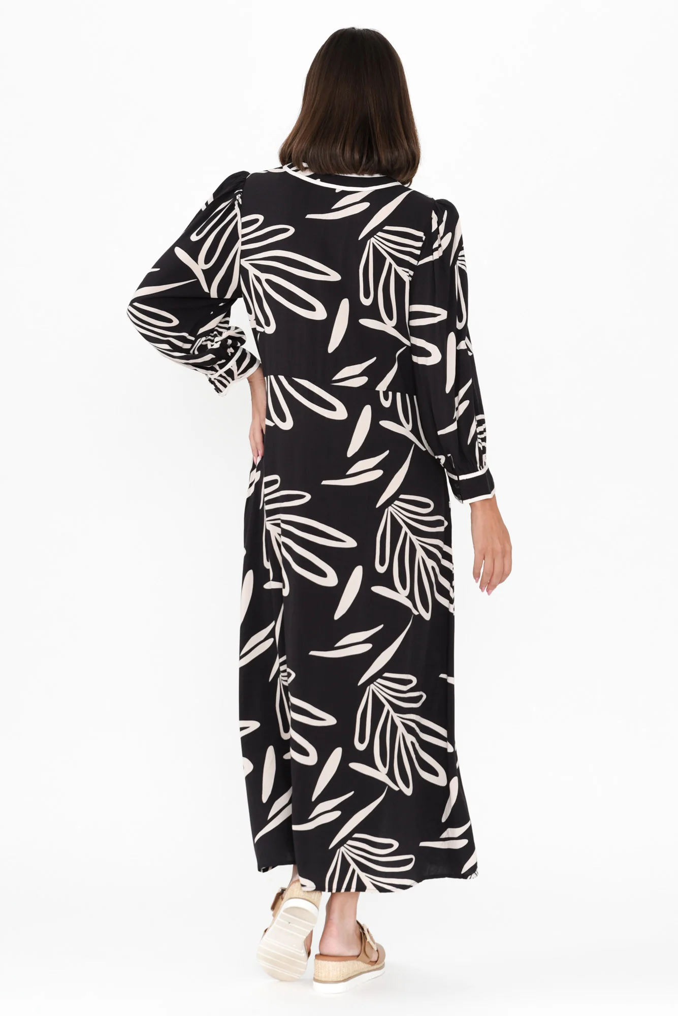 Jaya Black Leaf Tie Dress
