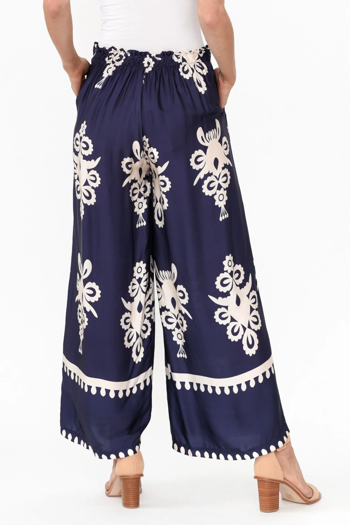 Kestrel Navy Abstract Silk Blend Pants