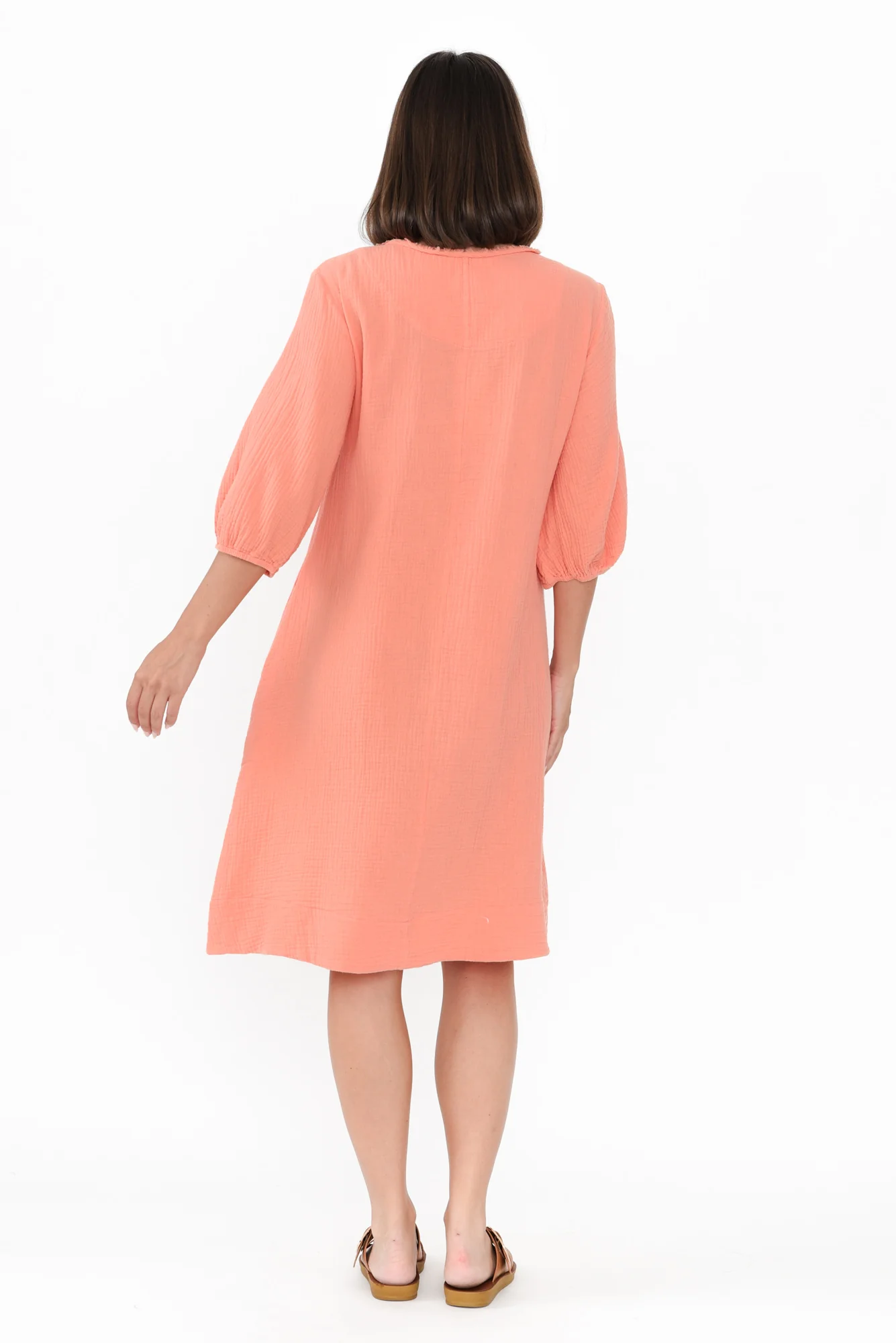 Cordelia Apricot Cotton Cheesecloth Pocket Dress