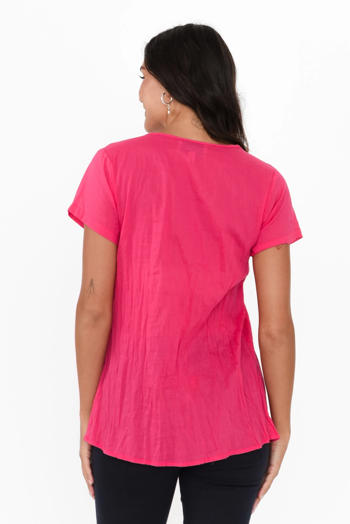Fia Hot Pink Crinkle Cotton Top