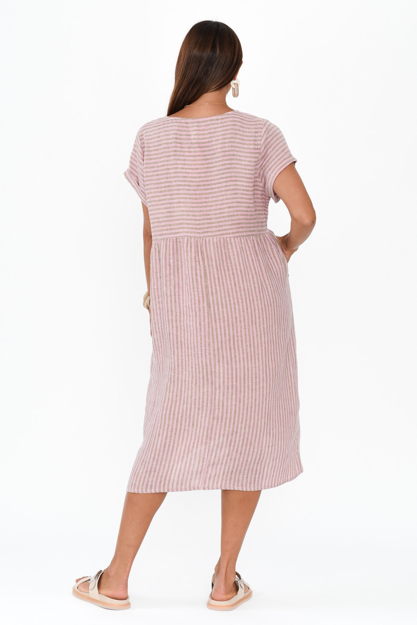 Liana Beige Stripe Linen Dress